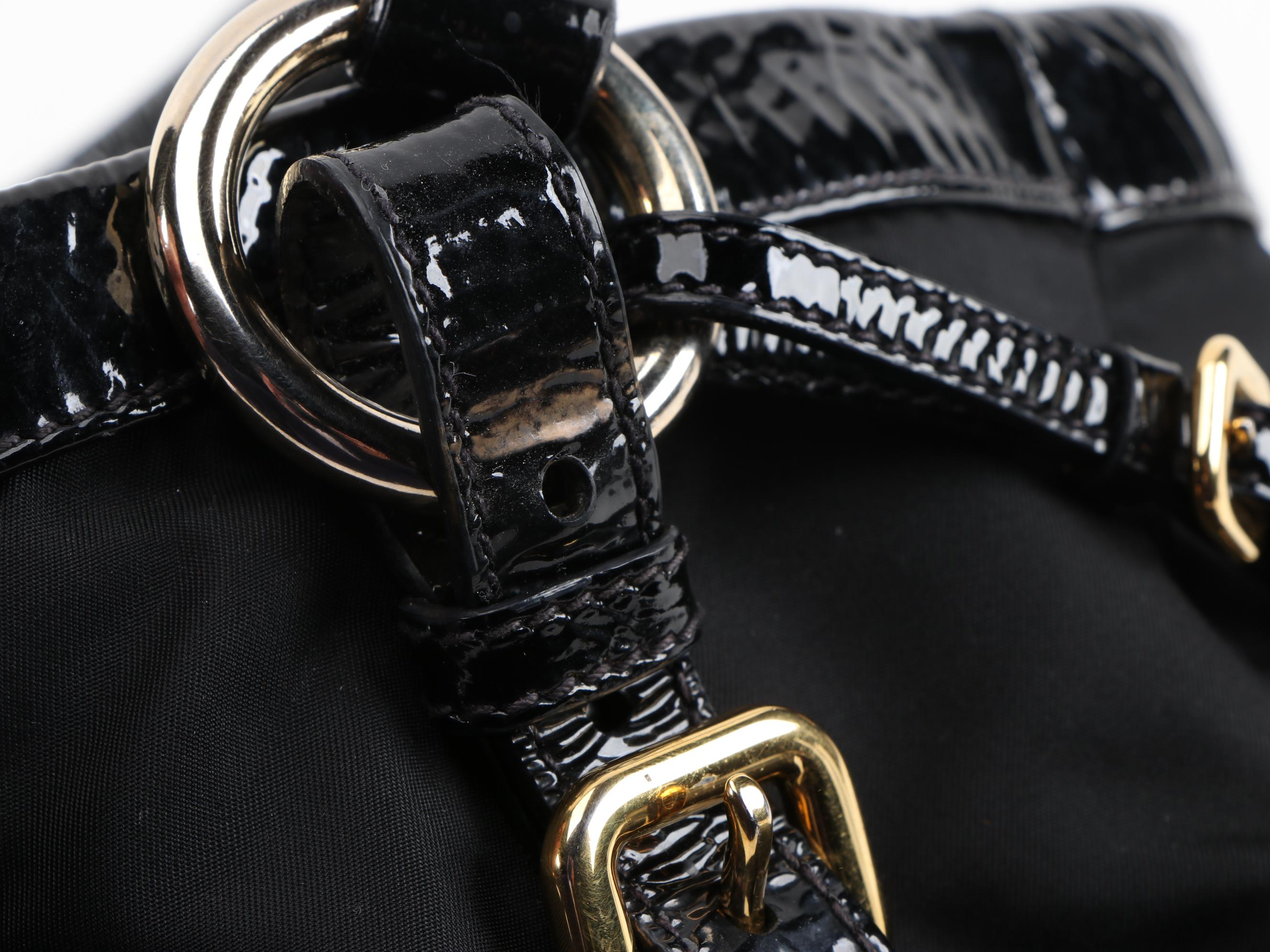 Prada Expandable Zipper Tote in Black Tessuto Nylon and Crinkled Patent Leather