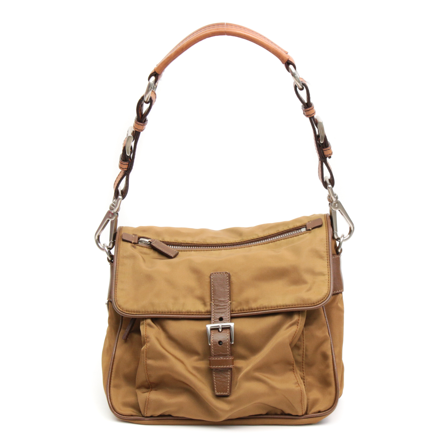 Prada Tessuto Nylon and Saffiano Leather Flap Front Shoulder Bag