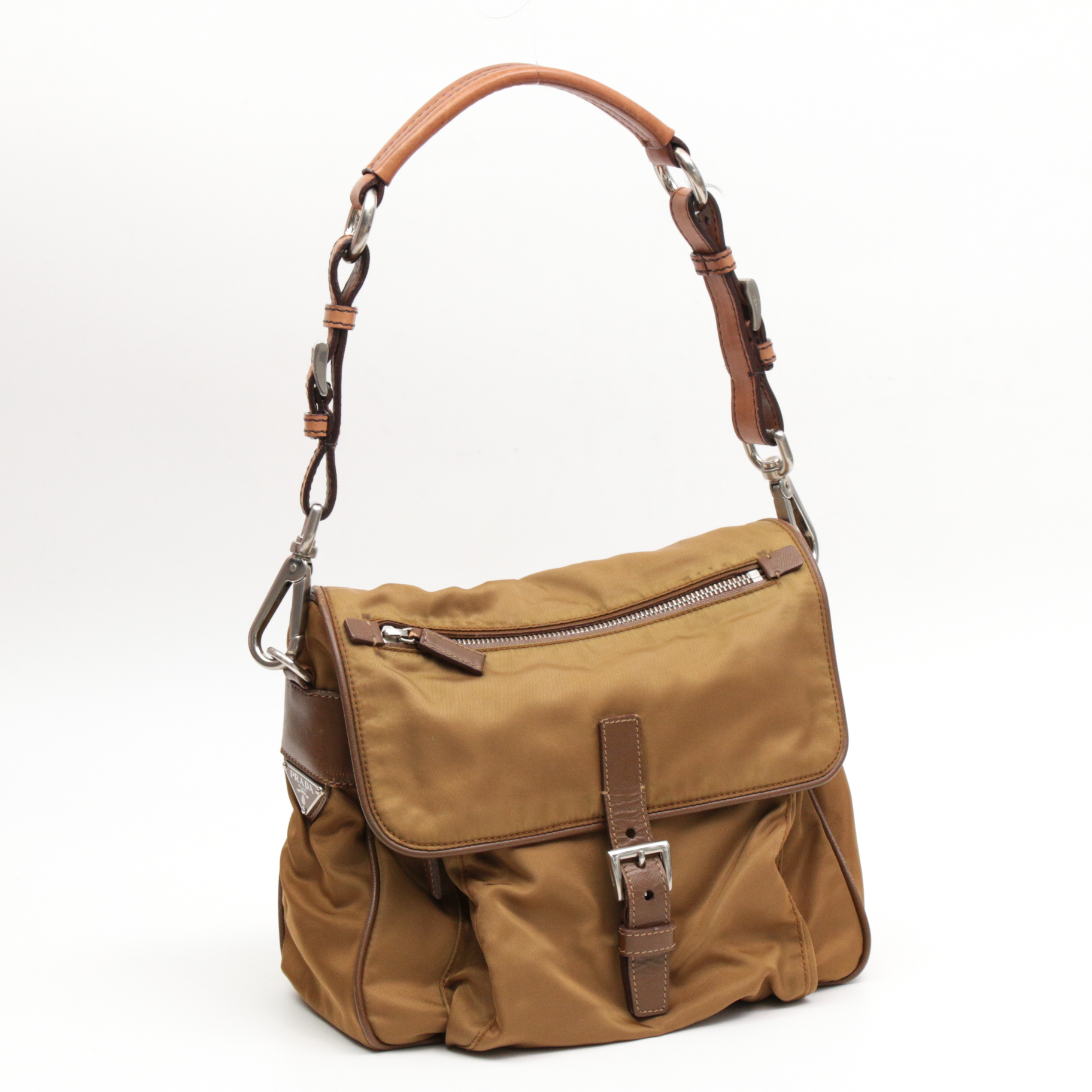 Prada Tessuto Nylon and Saffiano Leather Flap Front Shoulder Bag