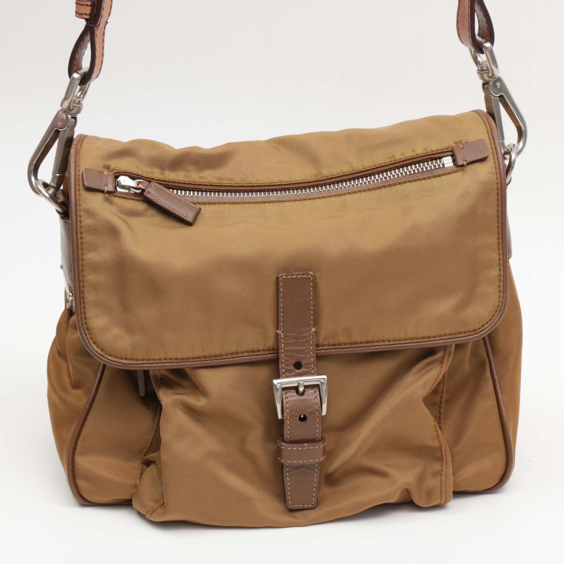 Prada Tessuto Nylon and Saffiano Leather Flap Front Shoulder Bag