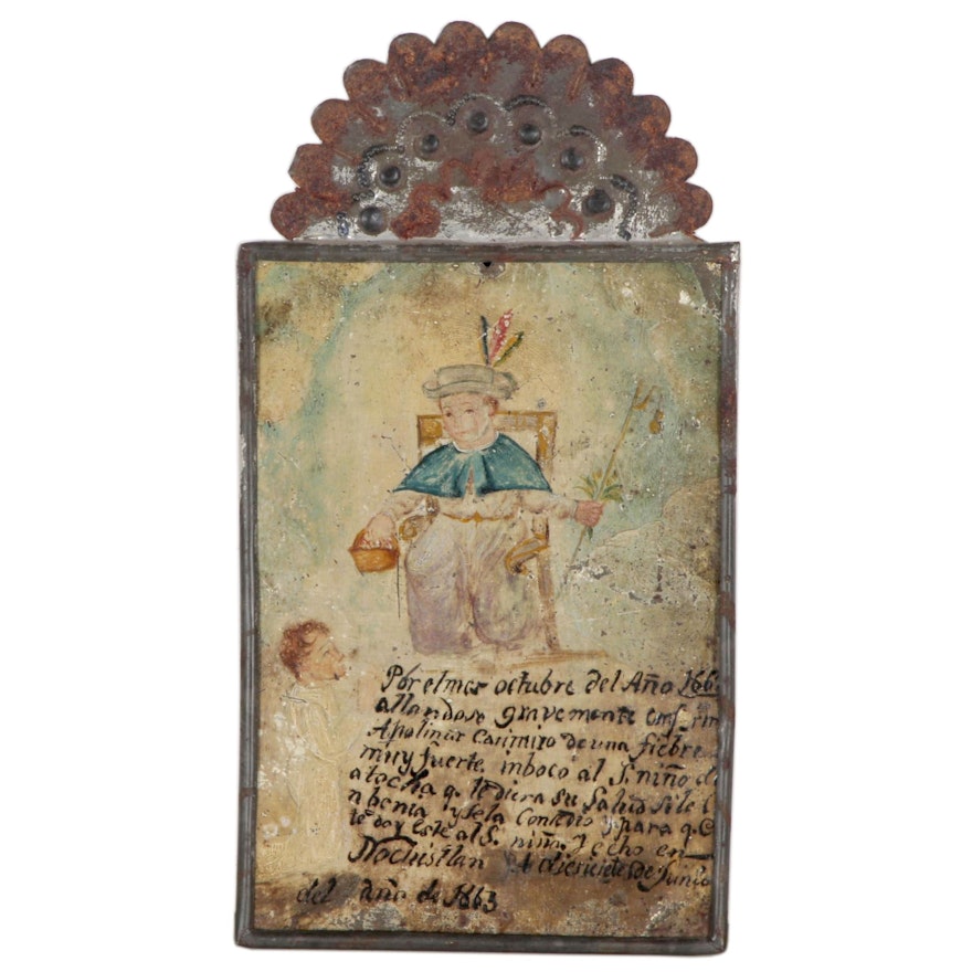 Mexican Ex-Voto Retablo Painting of Holy Infant of Atocha, Late 19th Century
