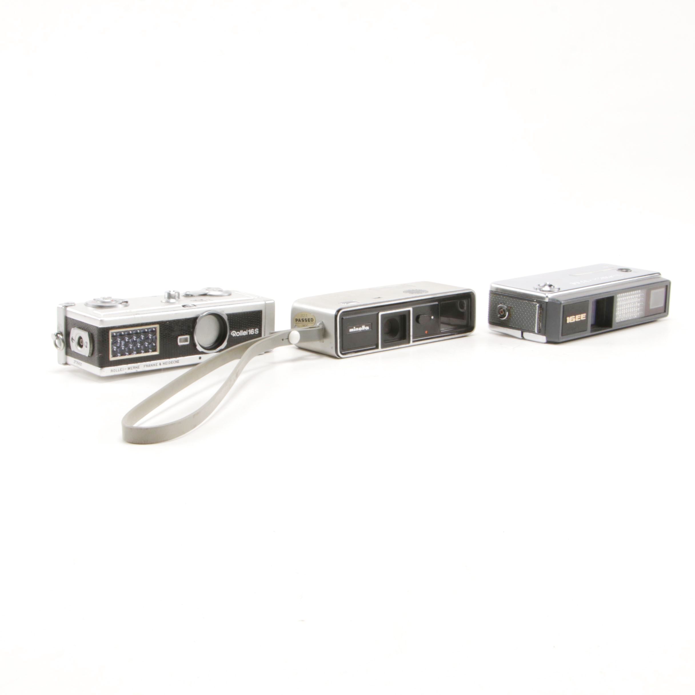 Minolta -16, Rollei 16S and Yashika 16EE Subminiature Cameras