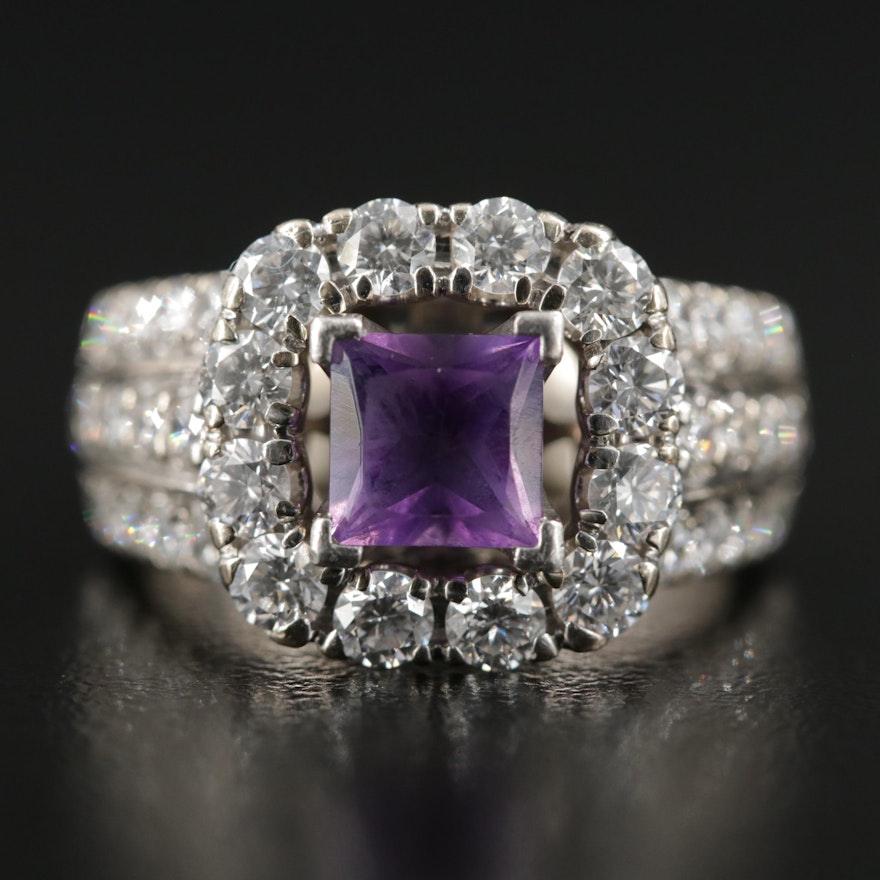 18K Gold with Platinum Top, Amethyst and 2.00 CTW Diamond Ring