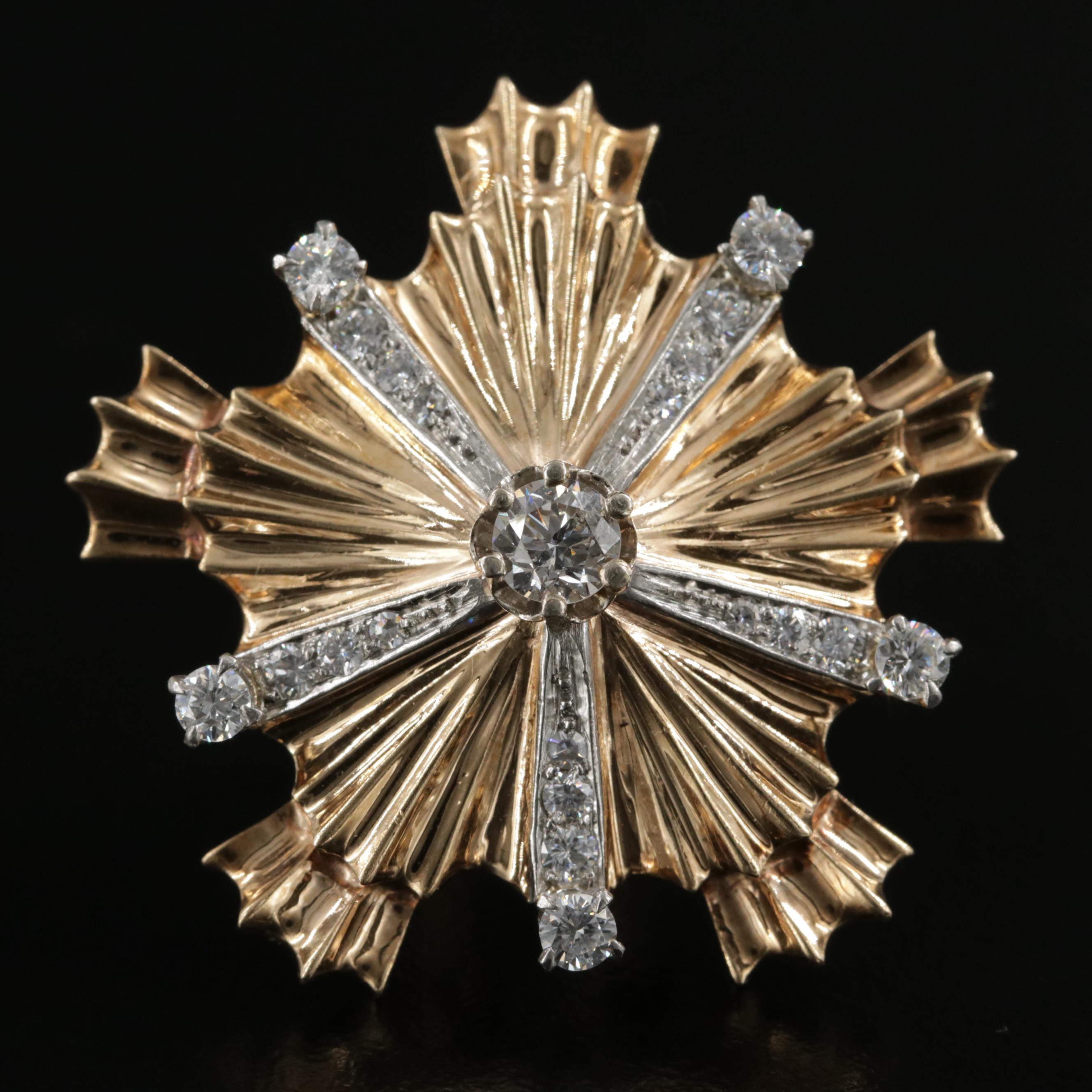 1940s Retro Tiffany & Co 14K Diamond Starburst Brooch