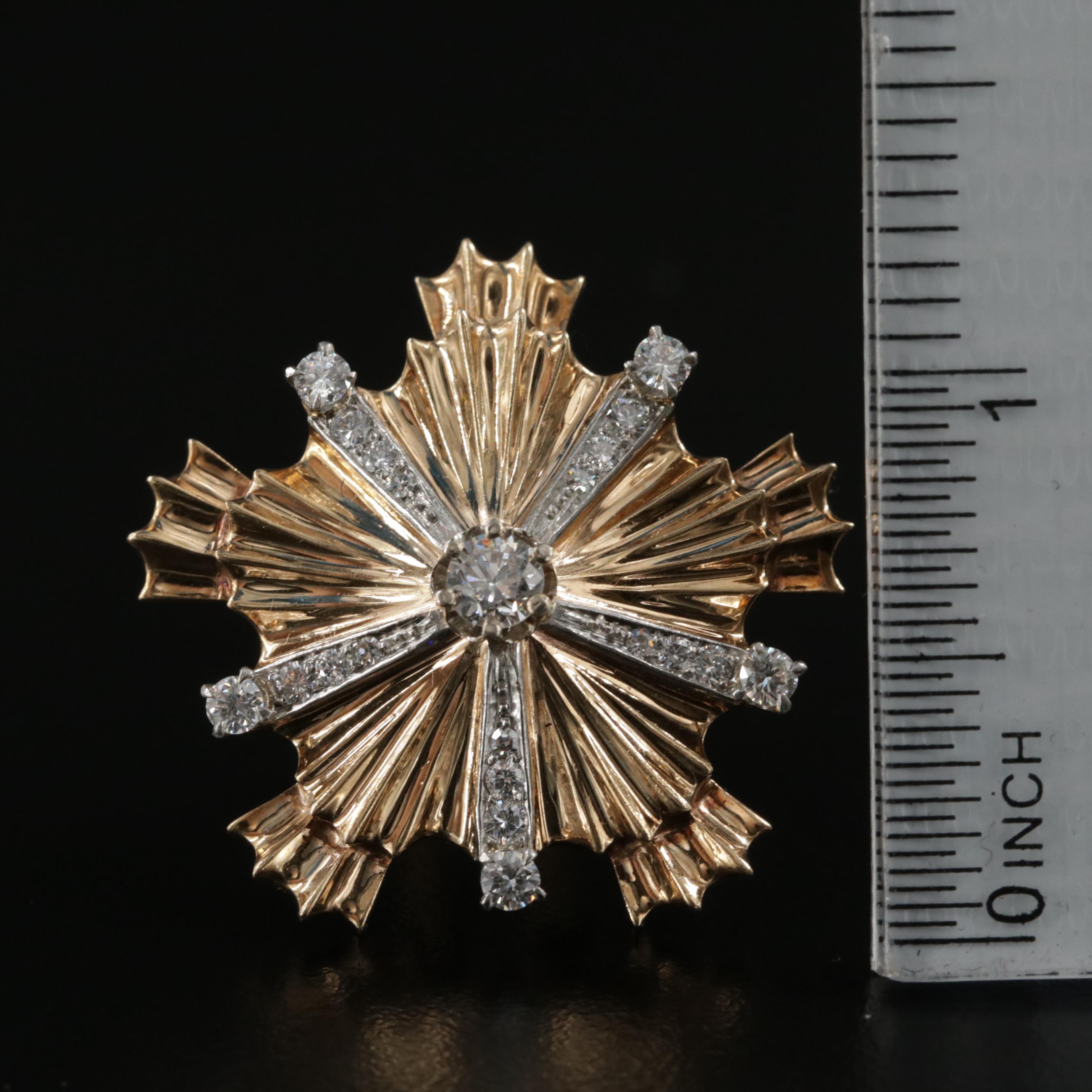 1940s Retro Tiffany & Co 14K Diamond Starburst Brooch