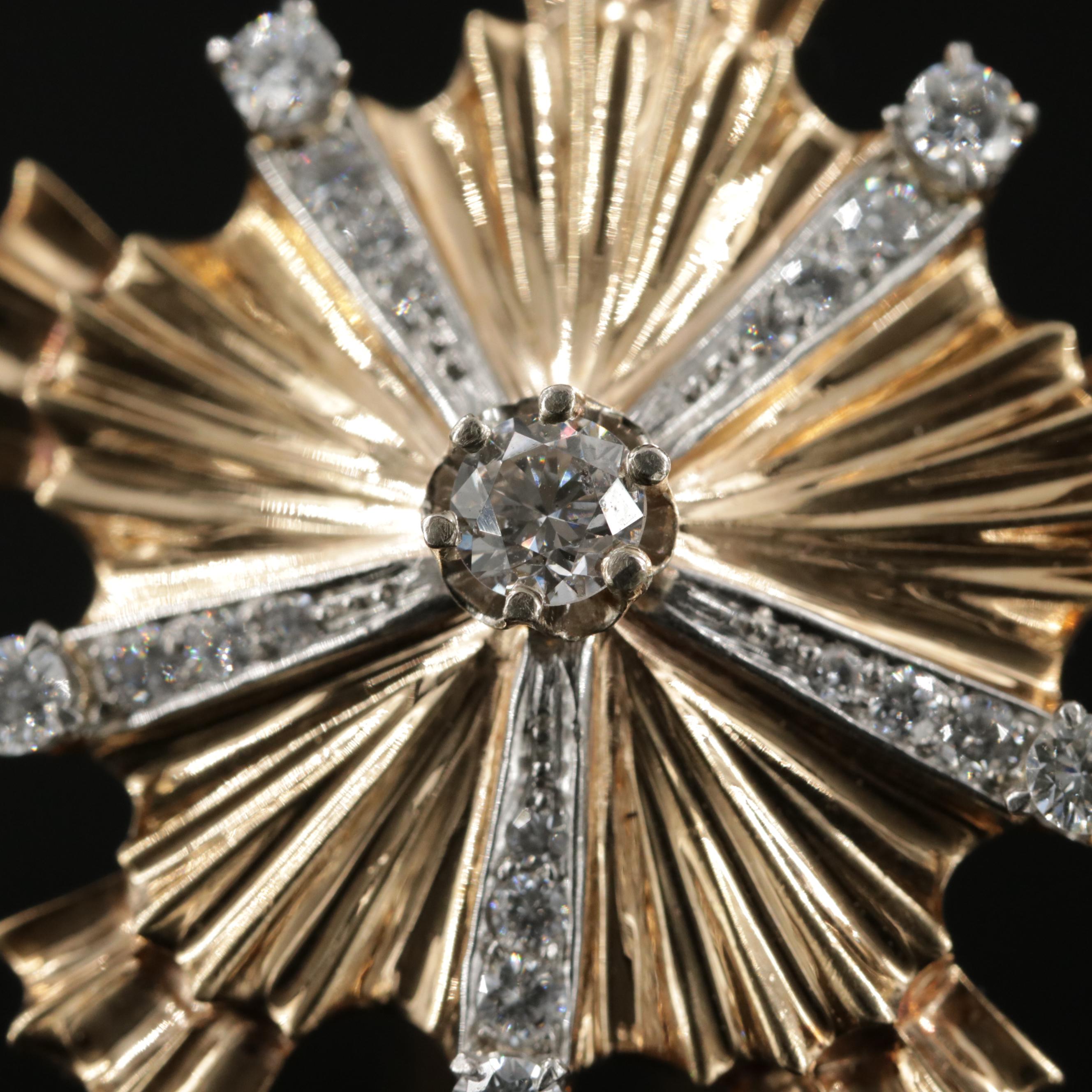 1940s Retro Tiffany & Co 14K Diamond Starburst Brooch