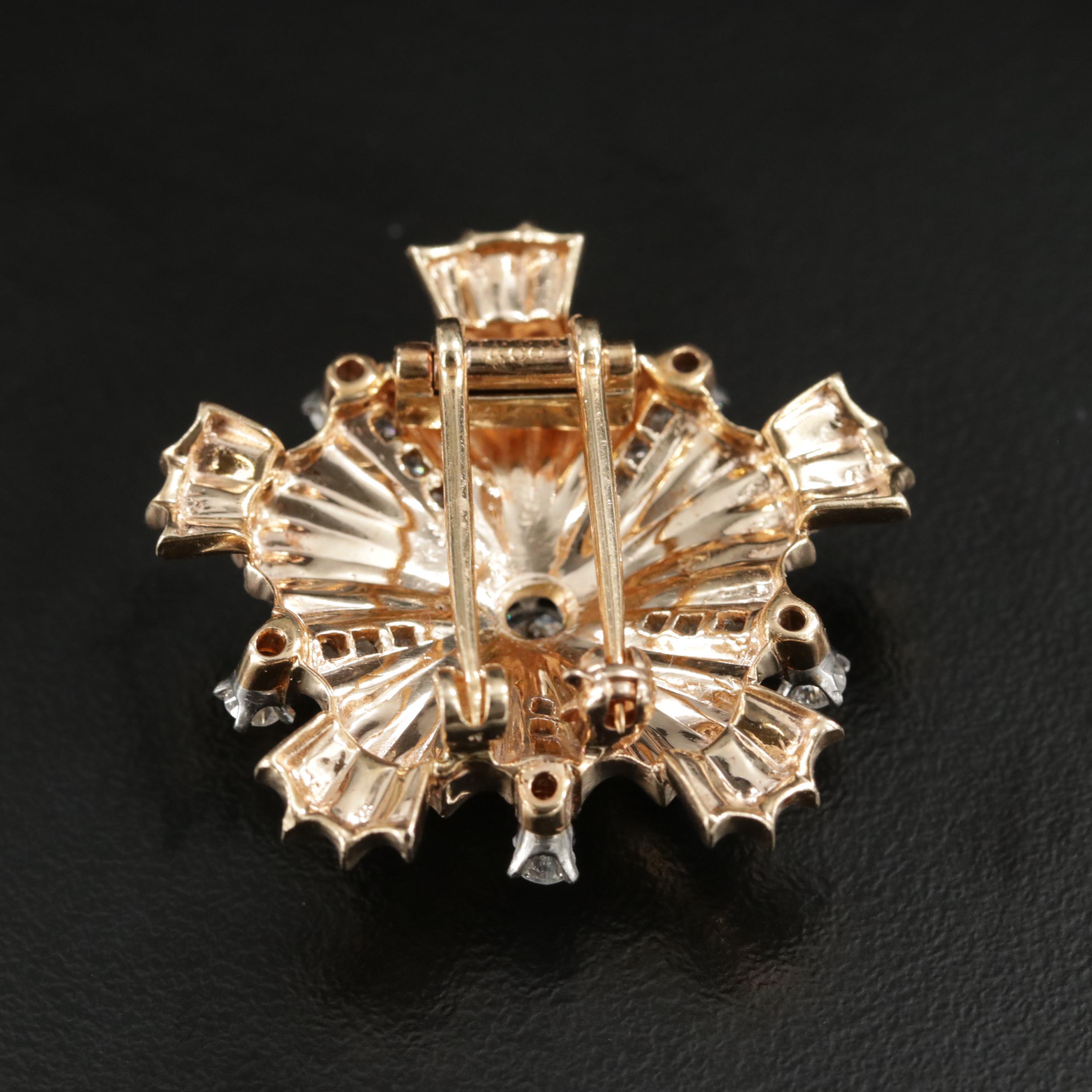 1940s Retro Tiffany & Co 14K Diamond Starburst Brooch