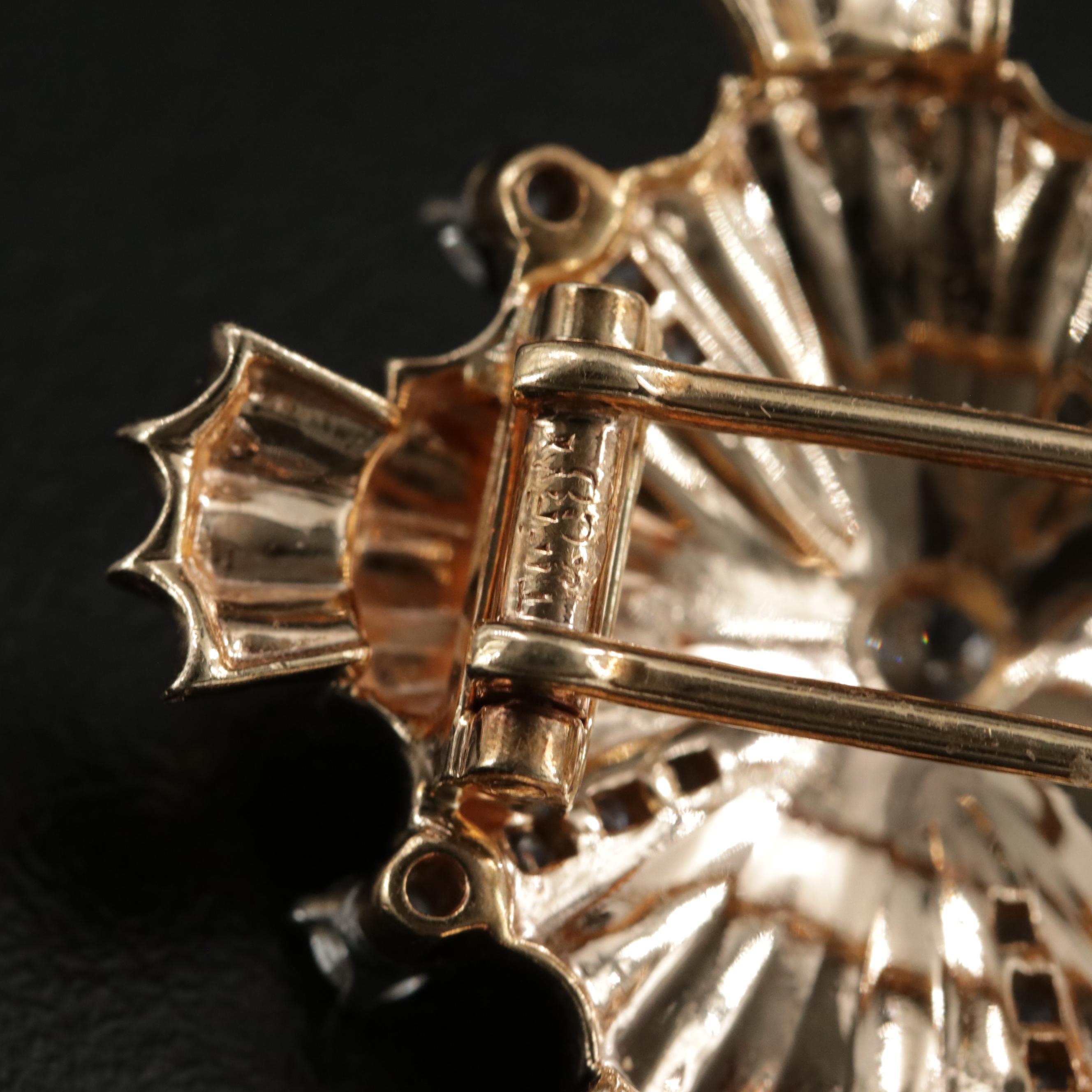 1940s Retro Tiffany & Co 14K Diamond Starburst Brooch