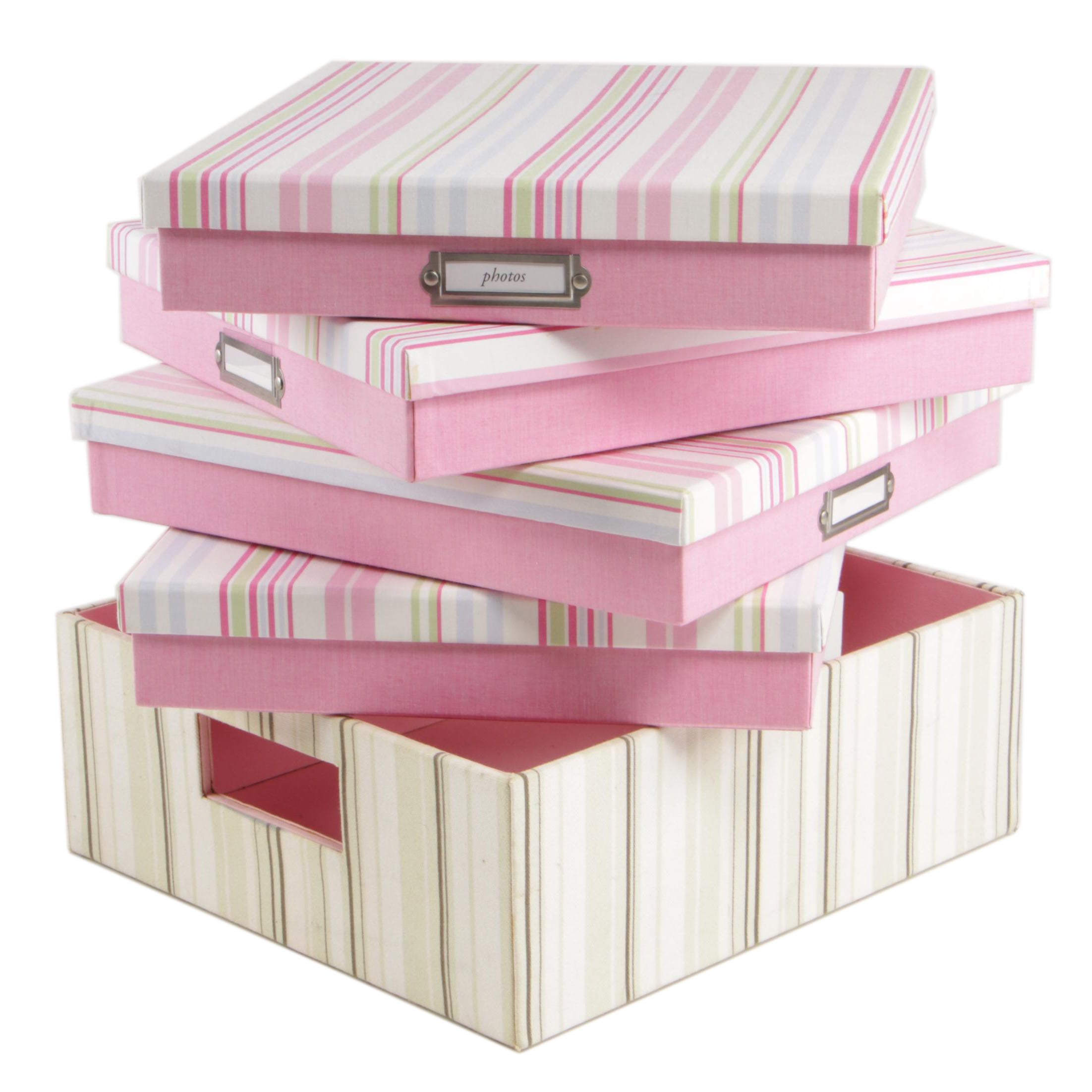 Pottery Barn Pink Striped Storage and Document Boxes
