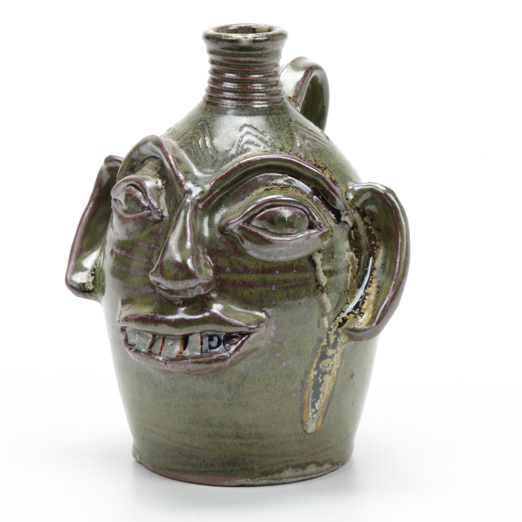 Randy Myers Pottery Earthenware Face Jug "Homage to Burlon Craig"