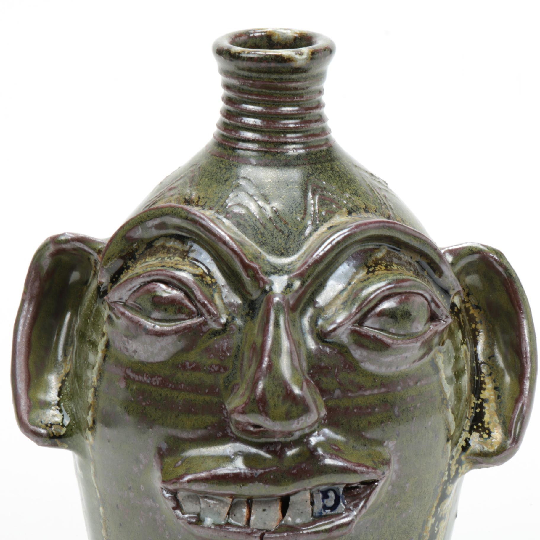 Randy Myers Pottery Earthenware Face Jug "Homage to Burlon Craig"