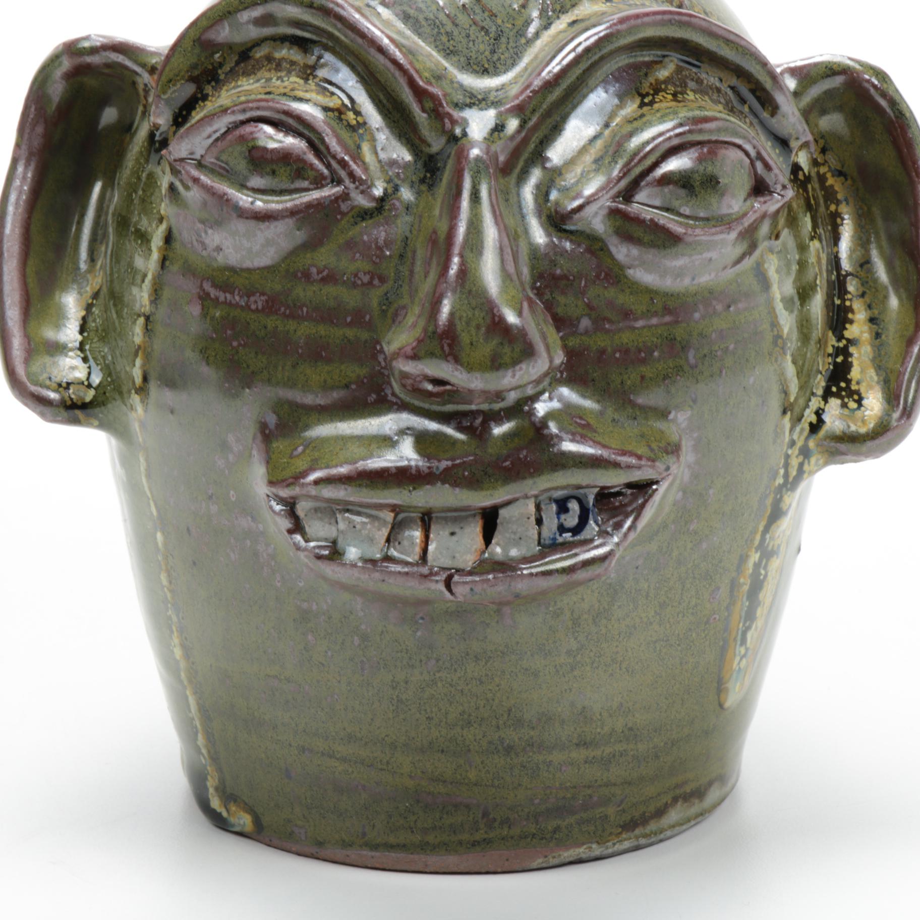 Randy Myers Pottery Earthenware Face Jug "Homage to Burlon Craig"
