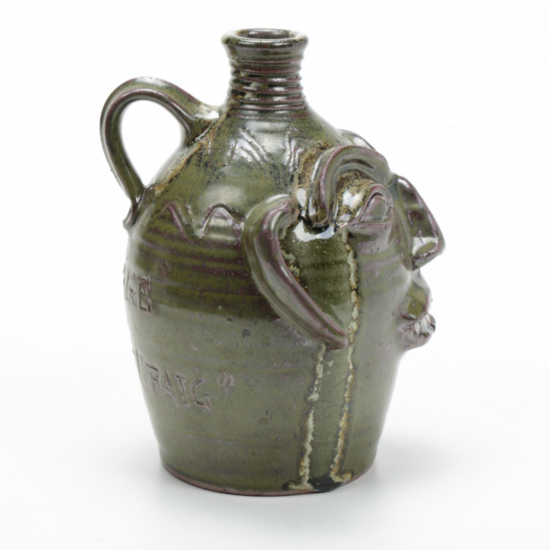 Randy Myers Pottery Earthenware Face Jug "Homage to Burlon Craig"