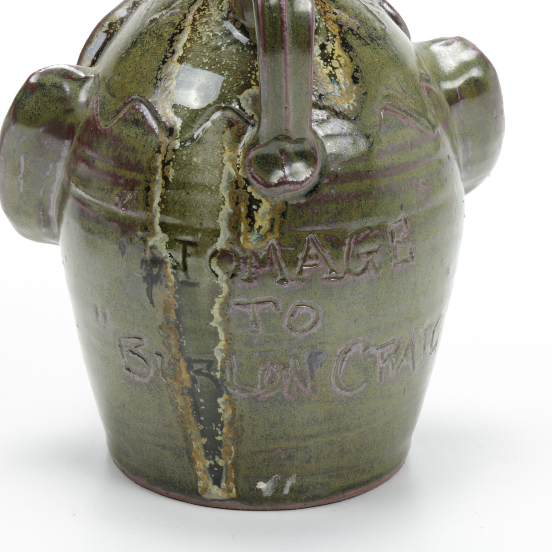 Randy Myers Pottery Earthenware Face Jug "Homage to Burlon Craig"