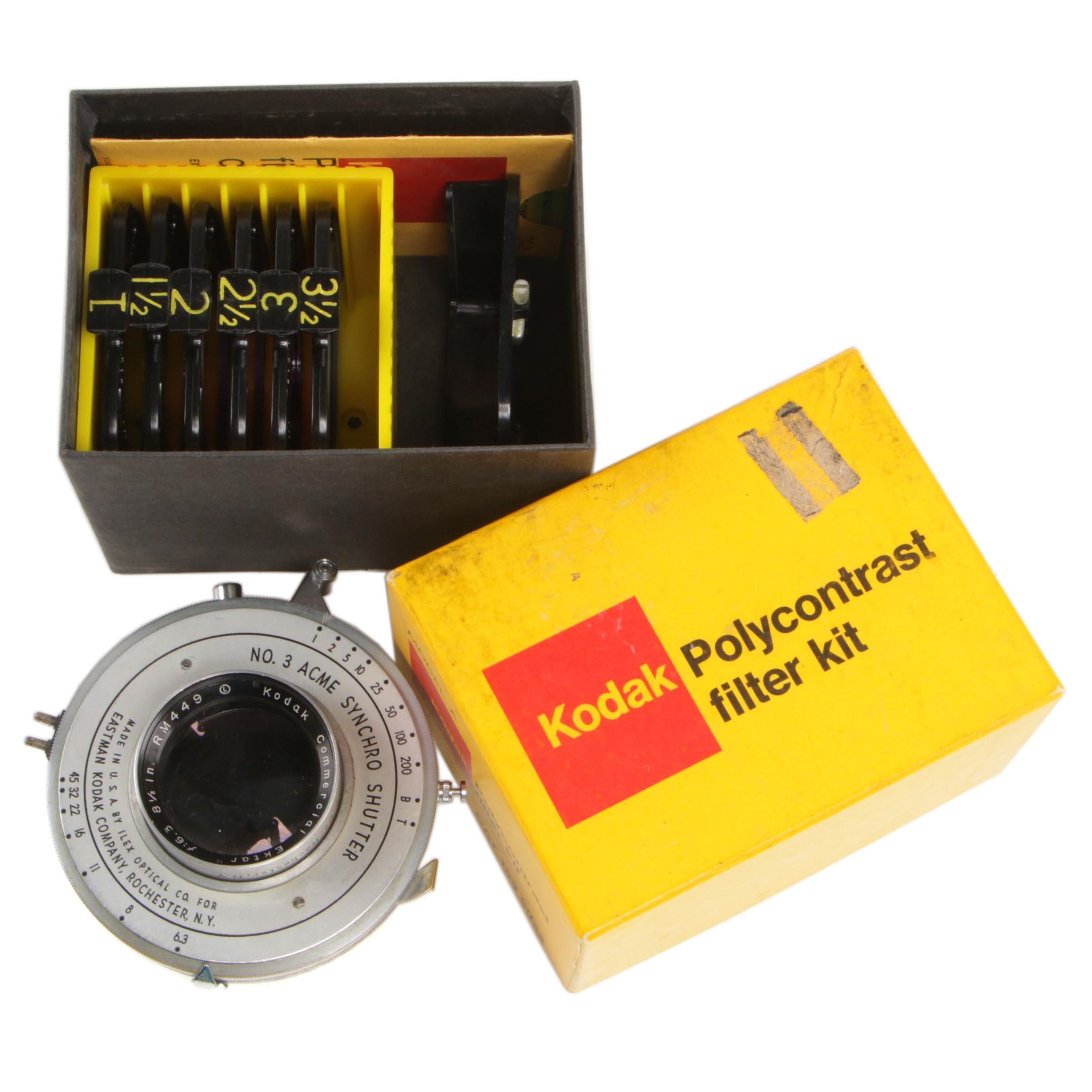 Kodak Commercial Ektar 8 1/2" Lens with No. 3 Acme Synchro Shutter and Filters