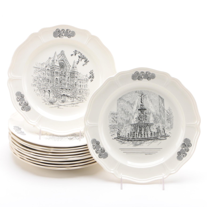 Wedgwood "Scenes of Cincinnati" Dinner Plates, Late 20th Century