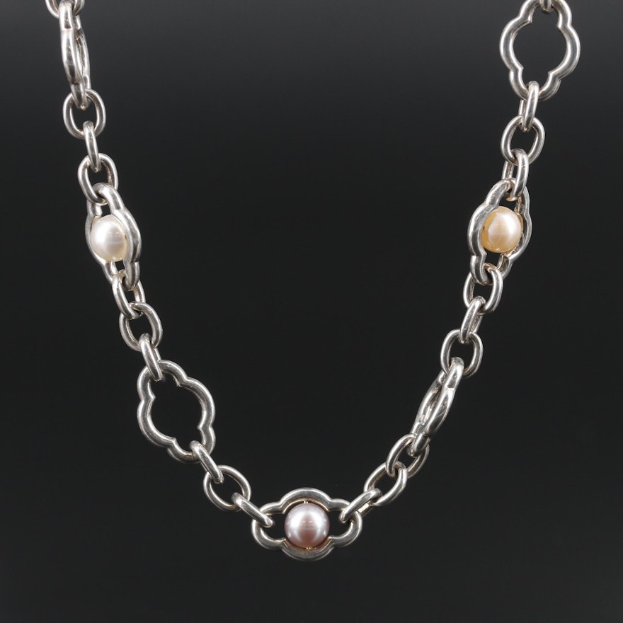 Charles Krypell Sterling Pearl Station Necklace