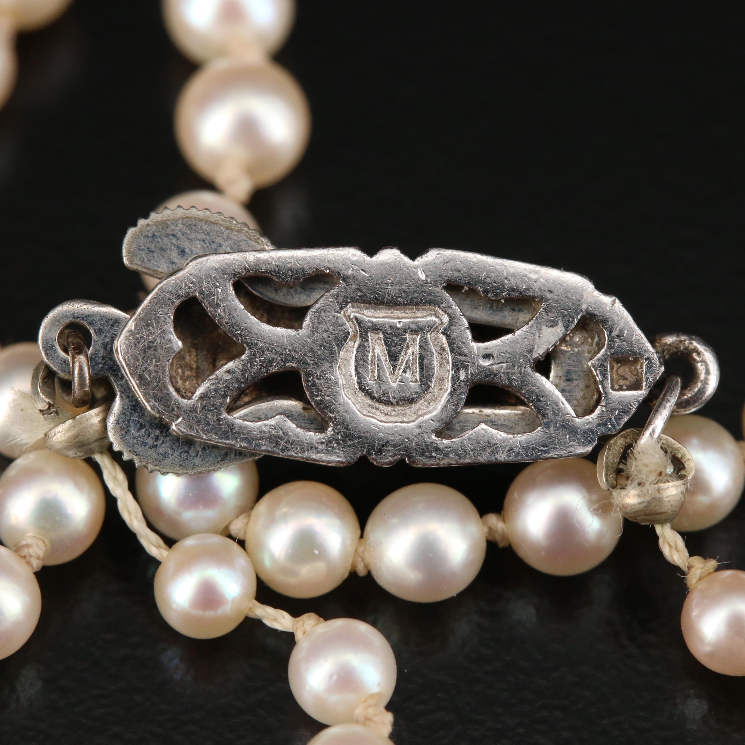 Vintage Mikimoto Graduated Cultured Pearl Strand Necklace with Sterling Clasp