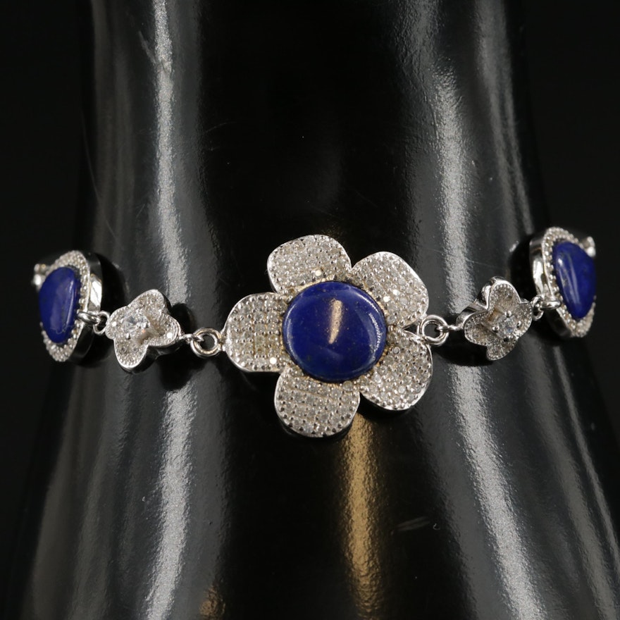Sterling Silver, Lapis Lazuli and Cubic Zirconia Bracelet