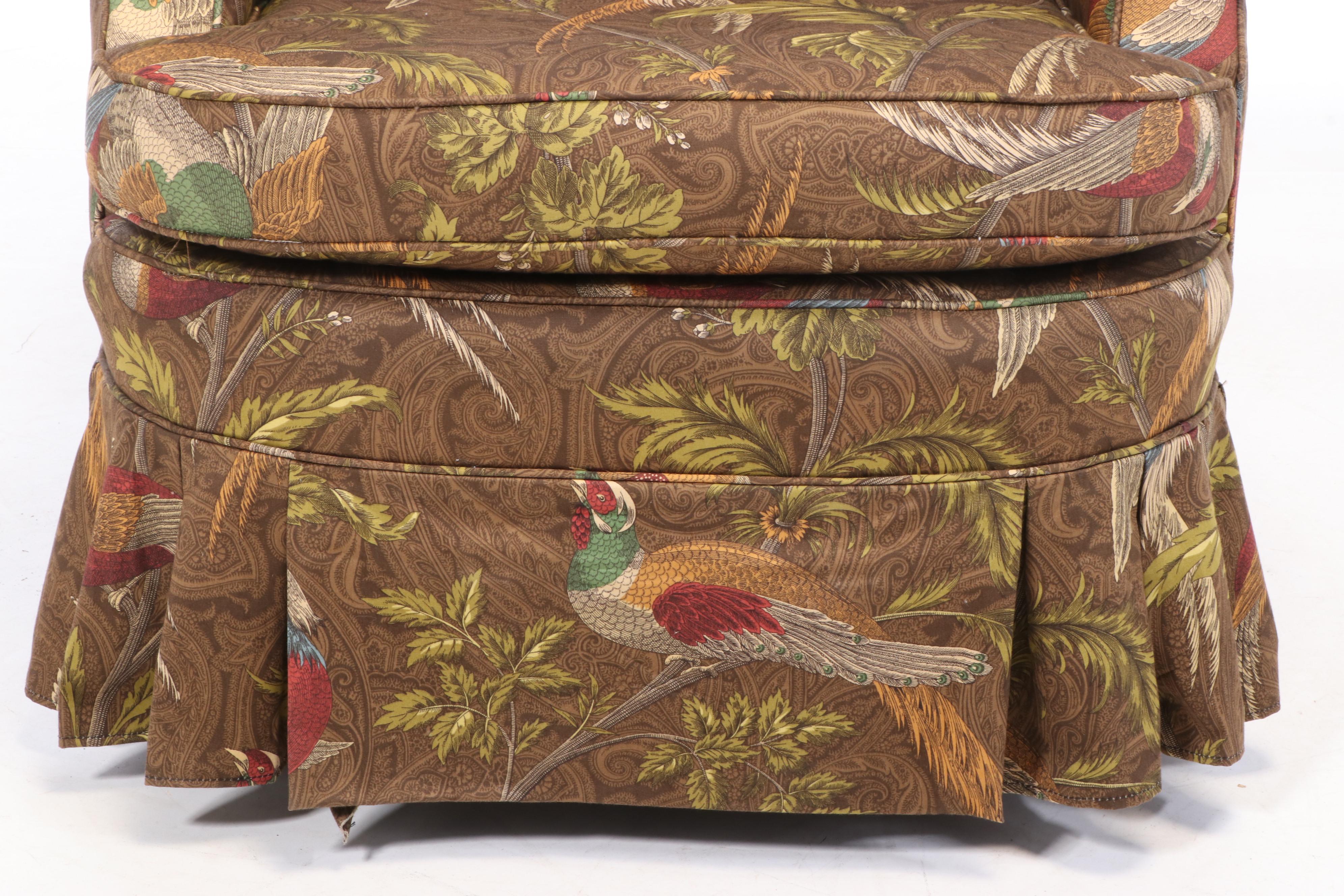 Upholstered Skirted Swivel Rocking Club Chairs, Late 20th Century