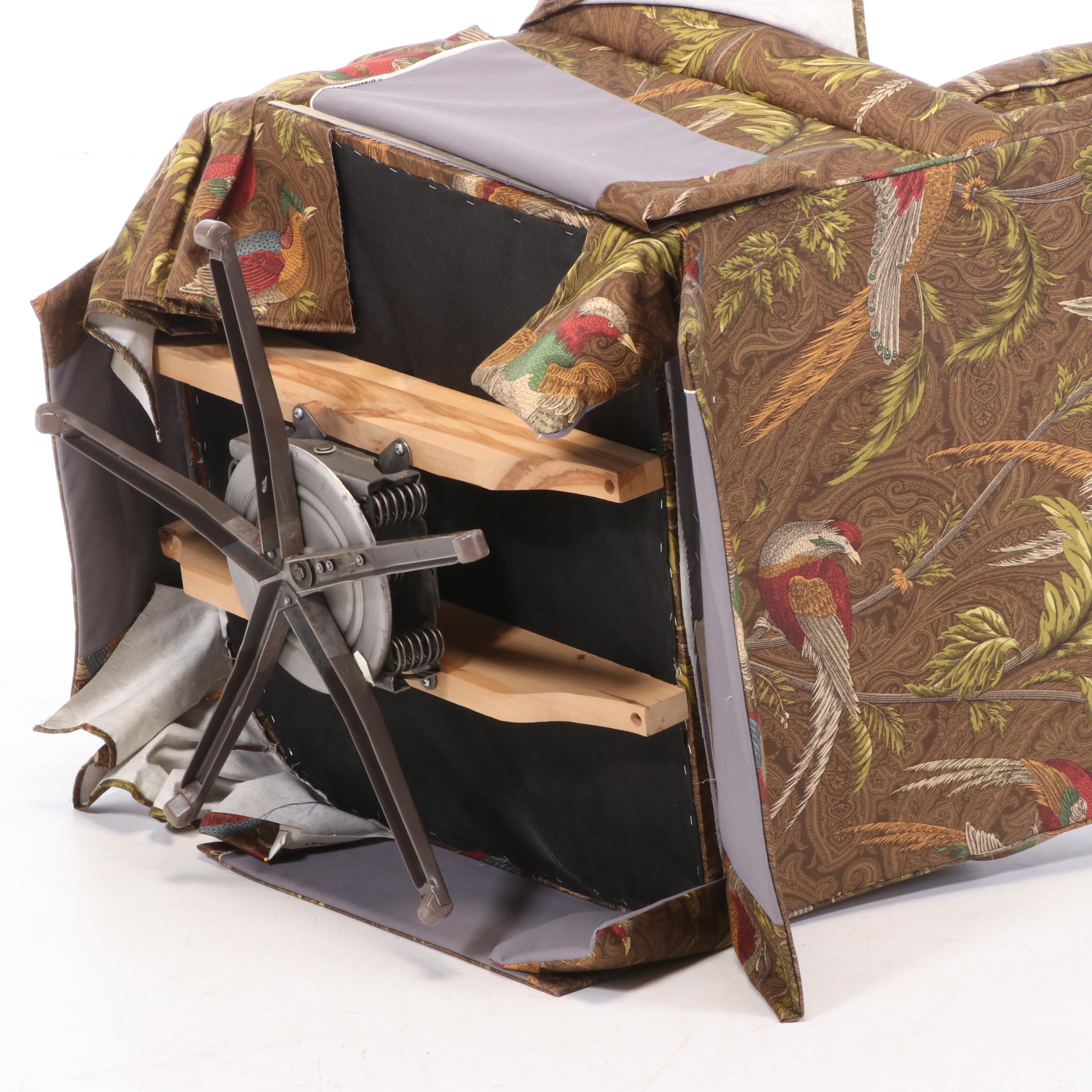 Upholstered Skirted Swivel Rocking Club Chairs, Late 20th Century