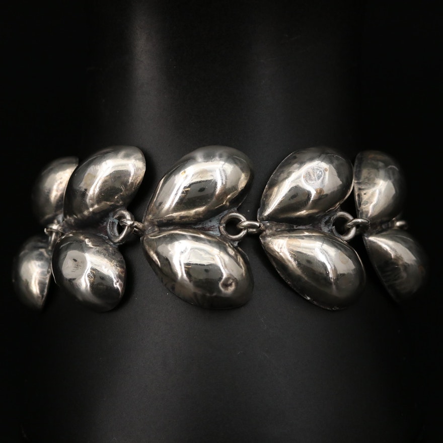 Mexican 900 Silver Puff Oval Link Bracelet