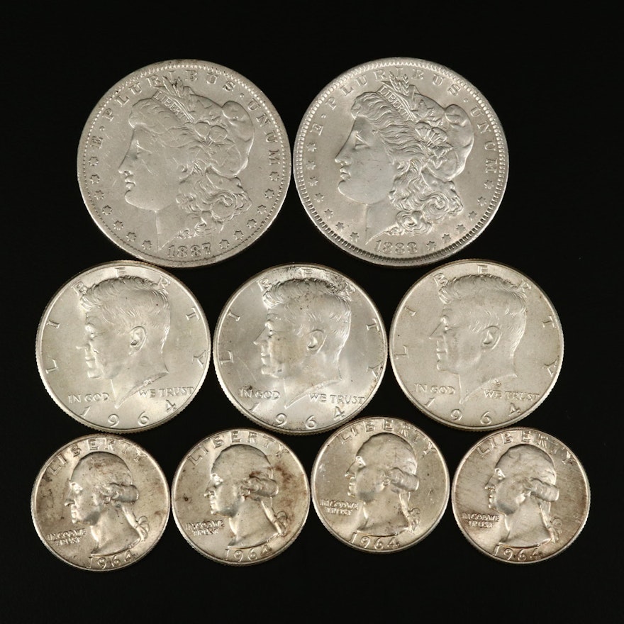 Nine U.S. Silver Coins, 19th & 20th Century