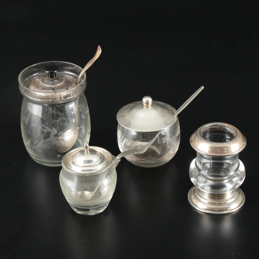 Towle, Webster, and More Sterling Silver and Glass Condiment Jars, Vintage