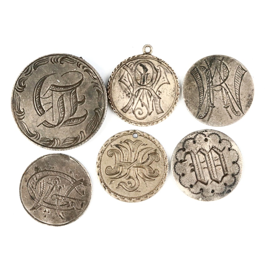 Six Hand-Engraved "Love Tokens" Made from Liberty Seated Silver Coins