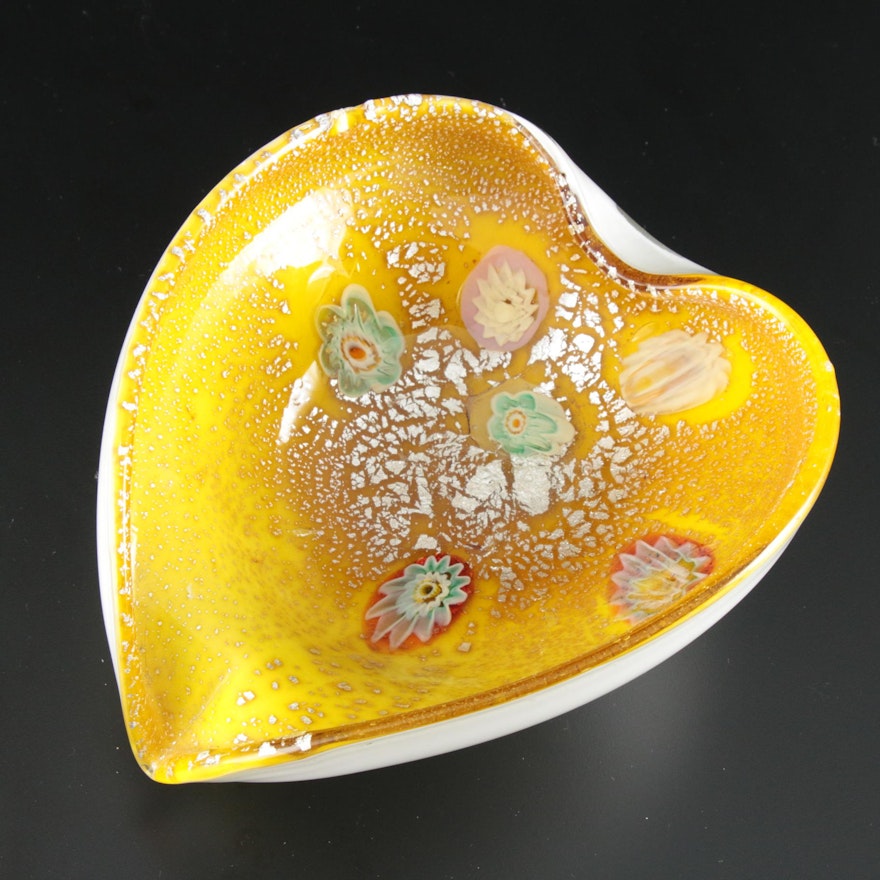 Murano Art Glass Heart-Shaped Millefiori Bowl, Mid to Late 20th Century