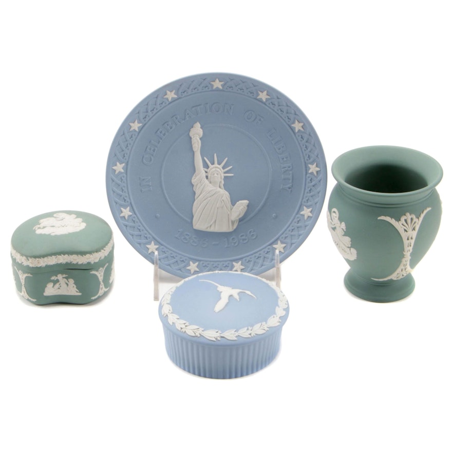 Wedgwood Green and Blue Bas Relief Jasperware Trinket Boxes and More