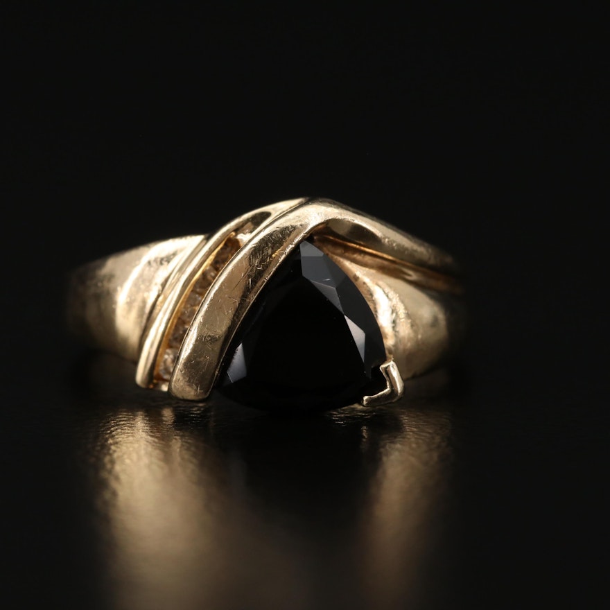 10K Yellow Gold Black Onyx and Diamond Ring