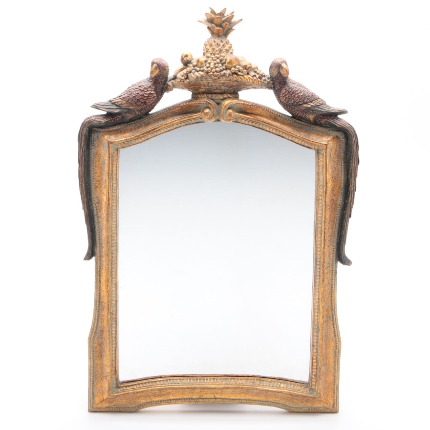 Cast Resin Mirror with Parrot and Fruit Basket Motif
