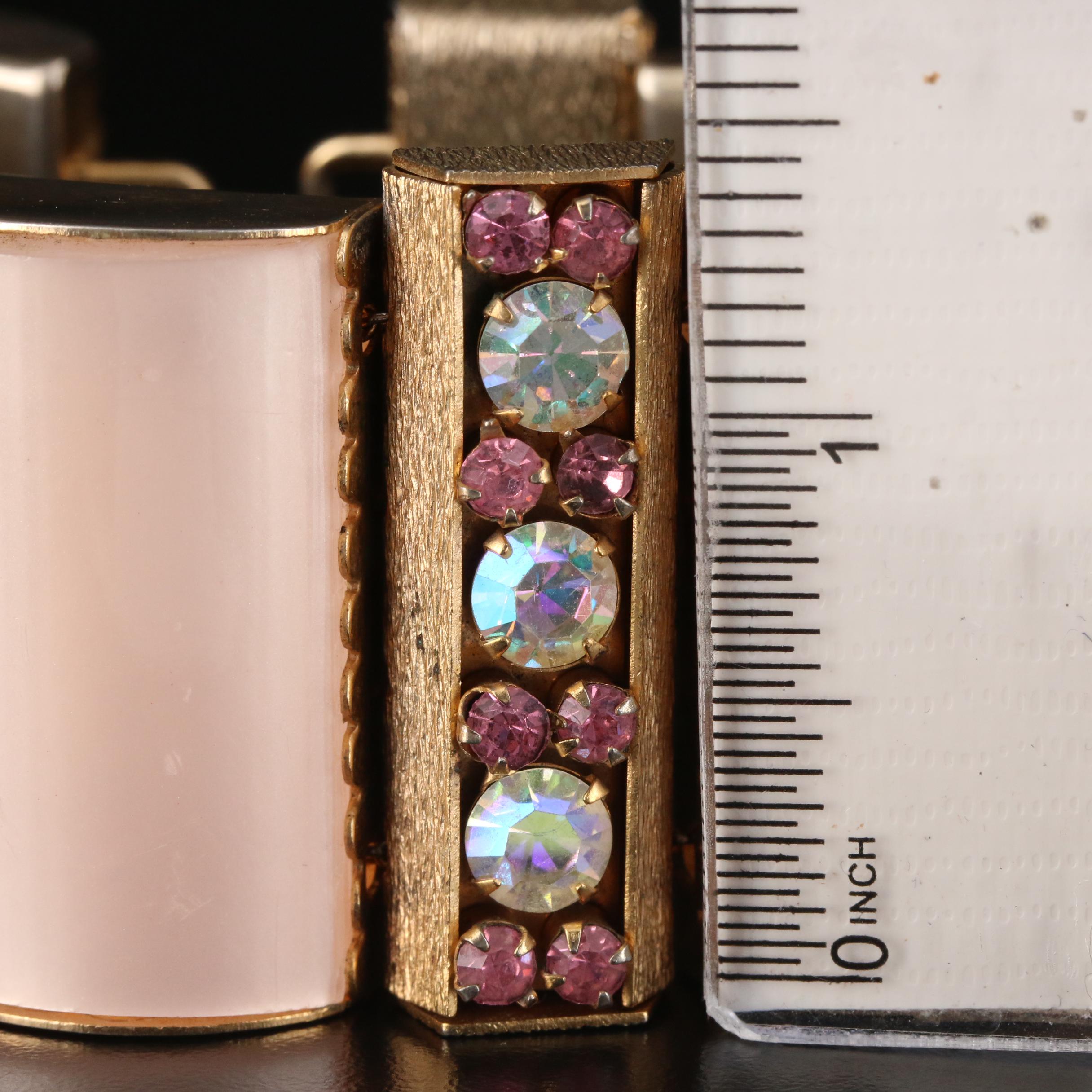1950s Pink "Moonglow" and Rhinestone Bracelet