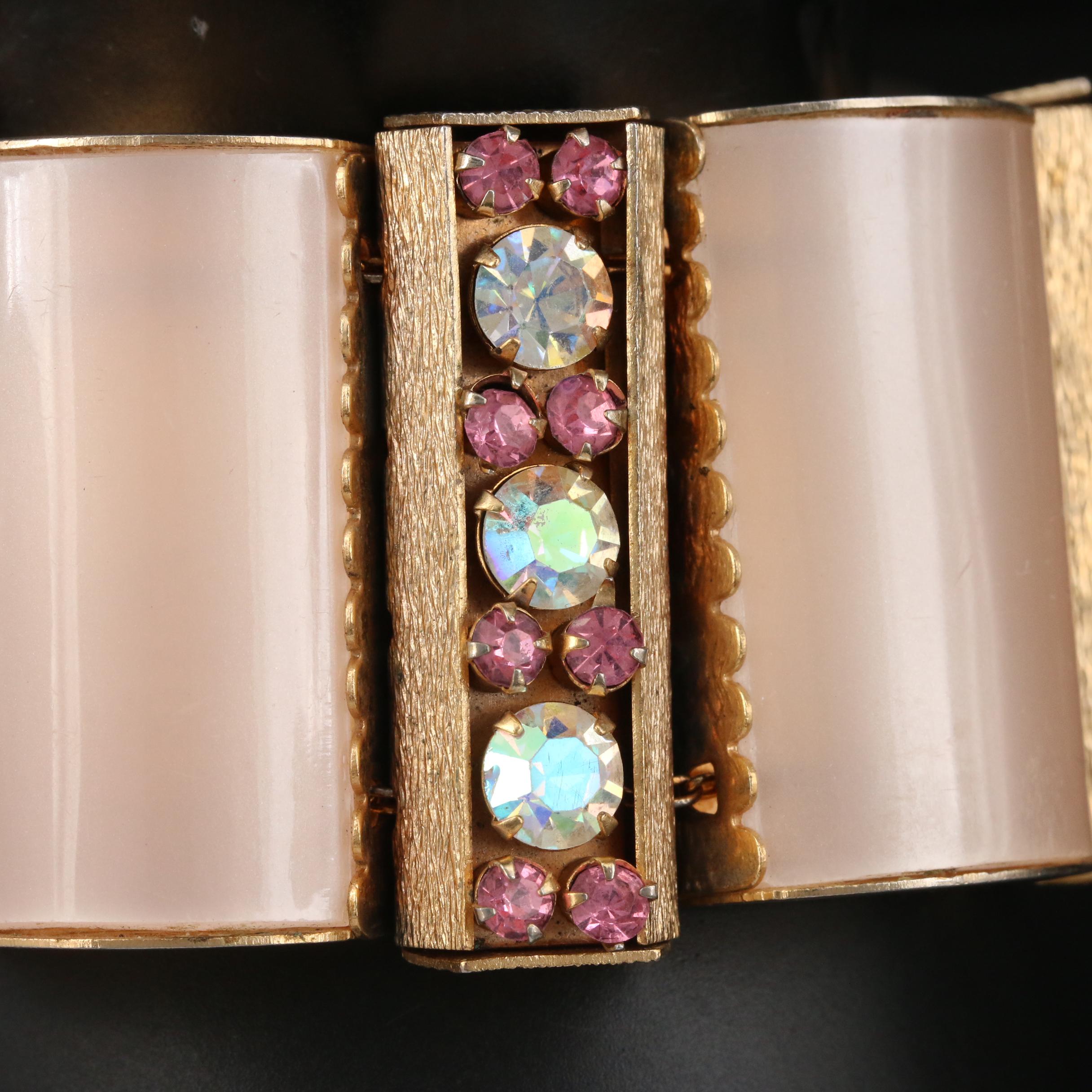 1950s Pink "Moonglow" and Rhinestone Bracelet