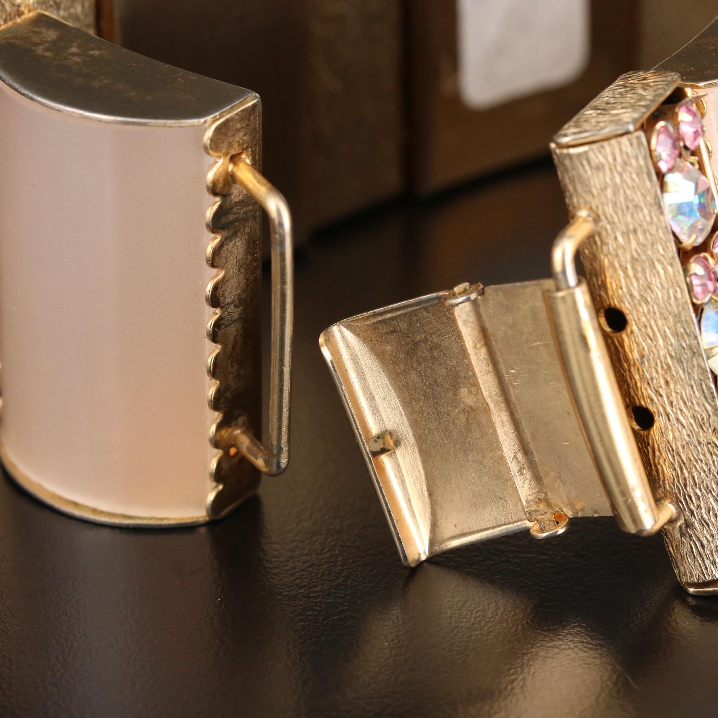 1950s Pink "Moonglow" and Rhinestone Bracelet