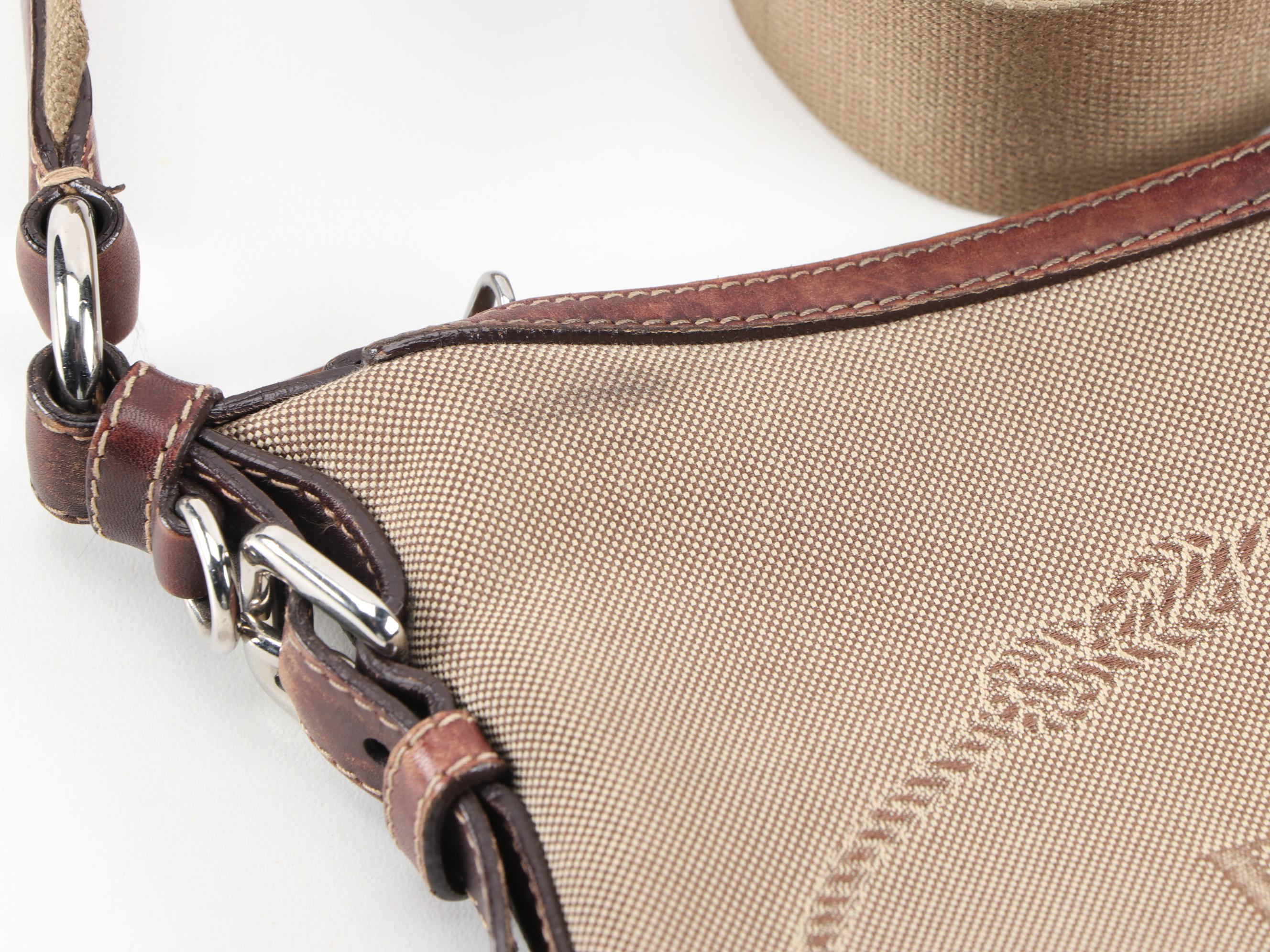 Prada Canapa Canvas Shoulder Bag with Mahogany Brown Leather Trim