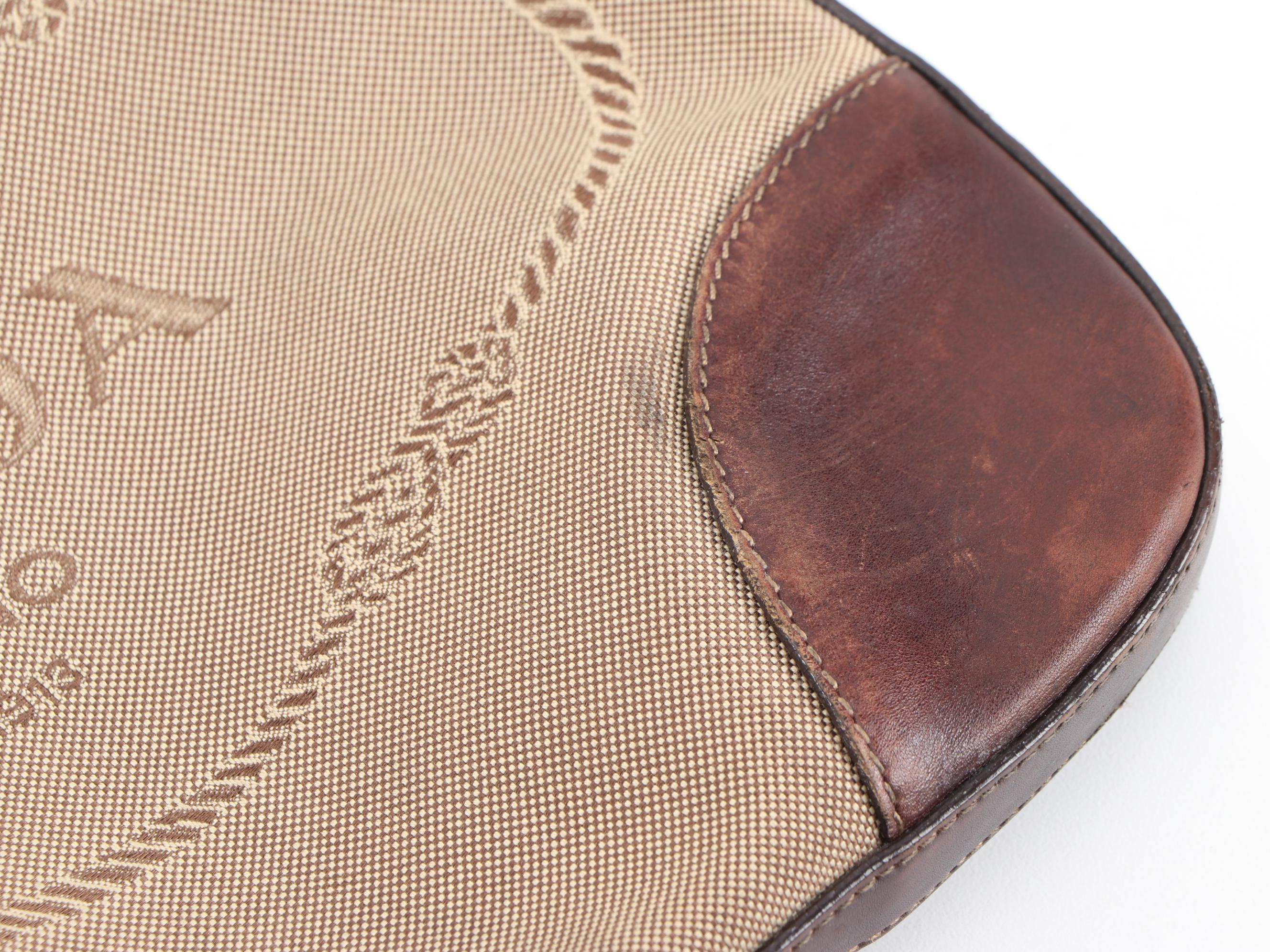 Prada Canapa Canvas Shoulder Bag with Mahogany Brown Leather Trim