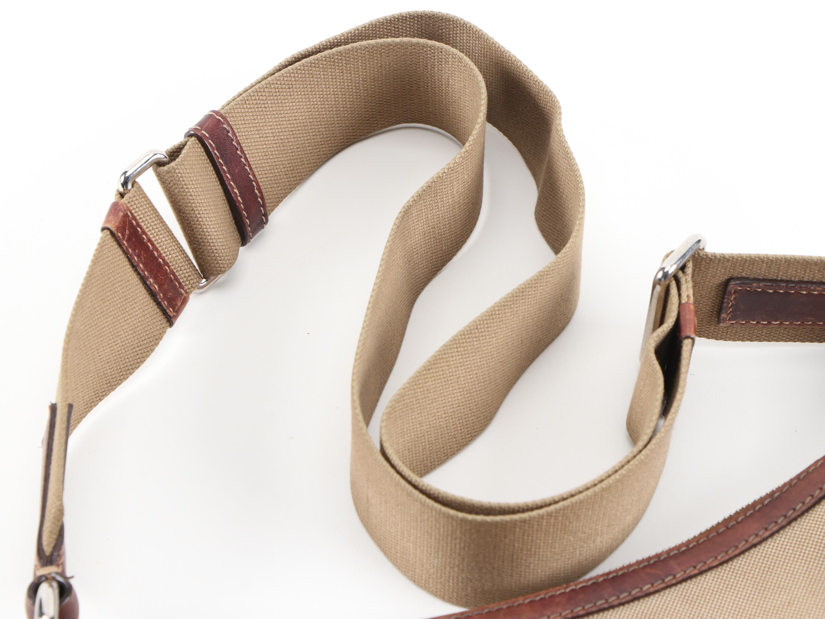 Prada Canapa Canvas Shoulder Bag with Mahogany Brown Leather Trim