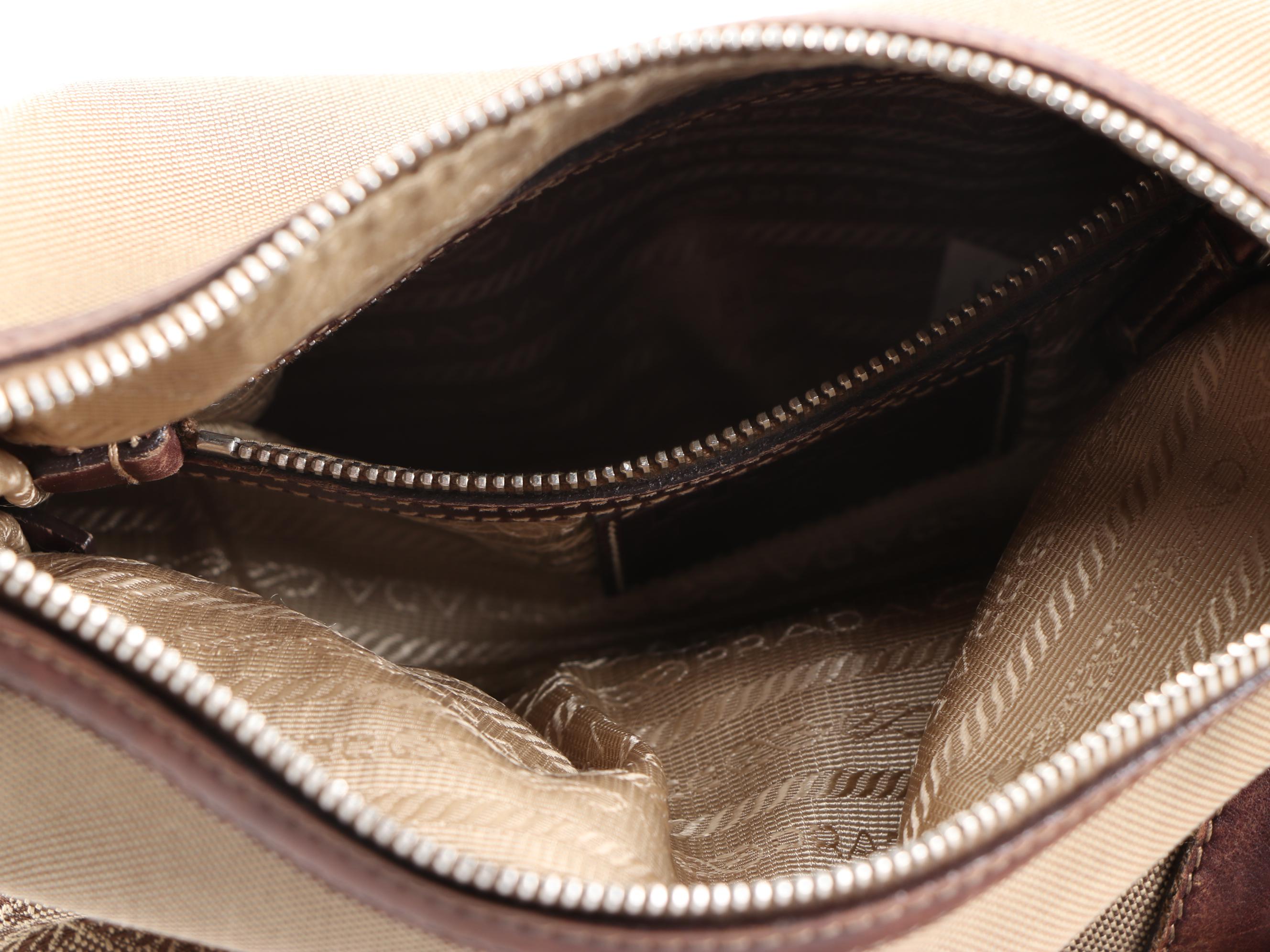 Prada Canapa Canvas Shoulder Bag with Mahogany Brown Leather Trim