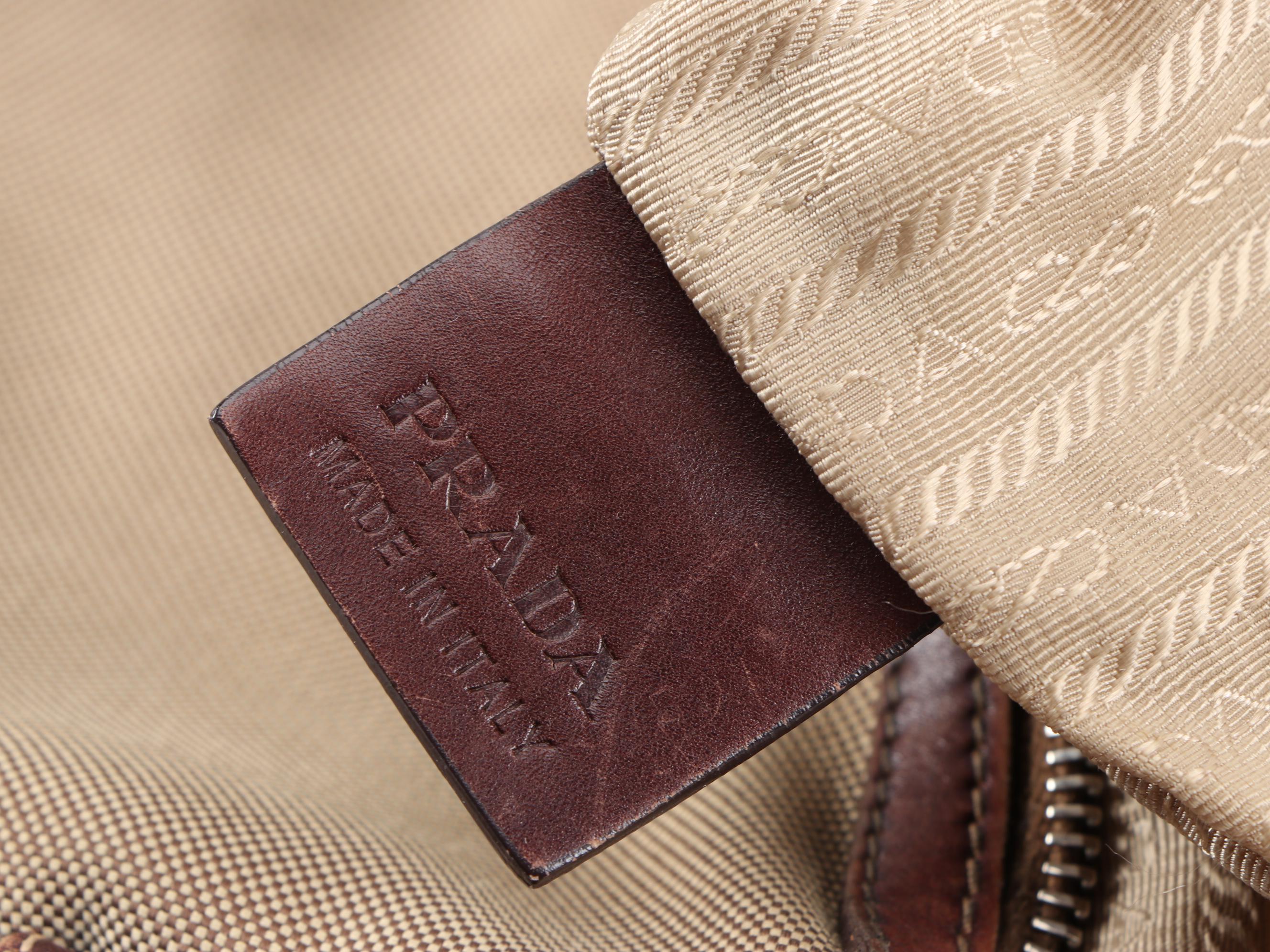 Prada Canapa Canvas Shoulder Bag with Mahogany Brown Leather Trim