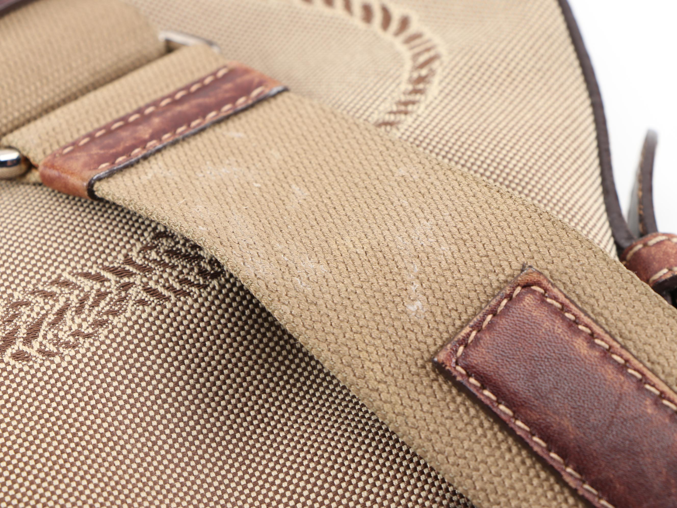 Prada Canapa Canvas Shoulder Bag with Mahogany Brown Leather Trim