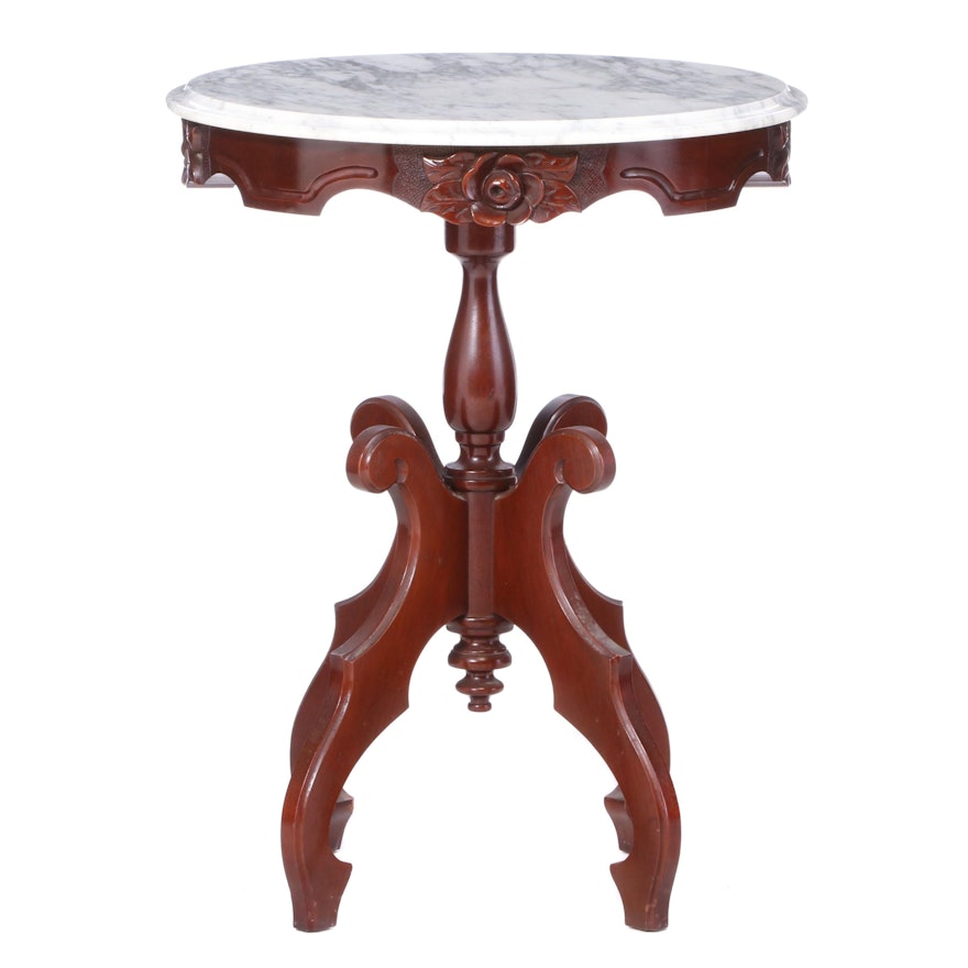 Victorian Style Mahogany and Marble Top Side Table