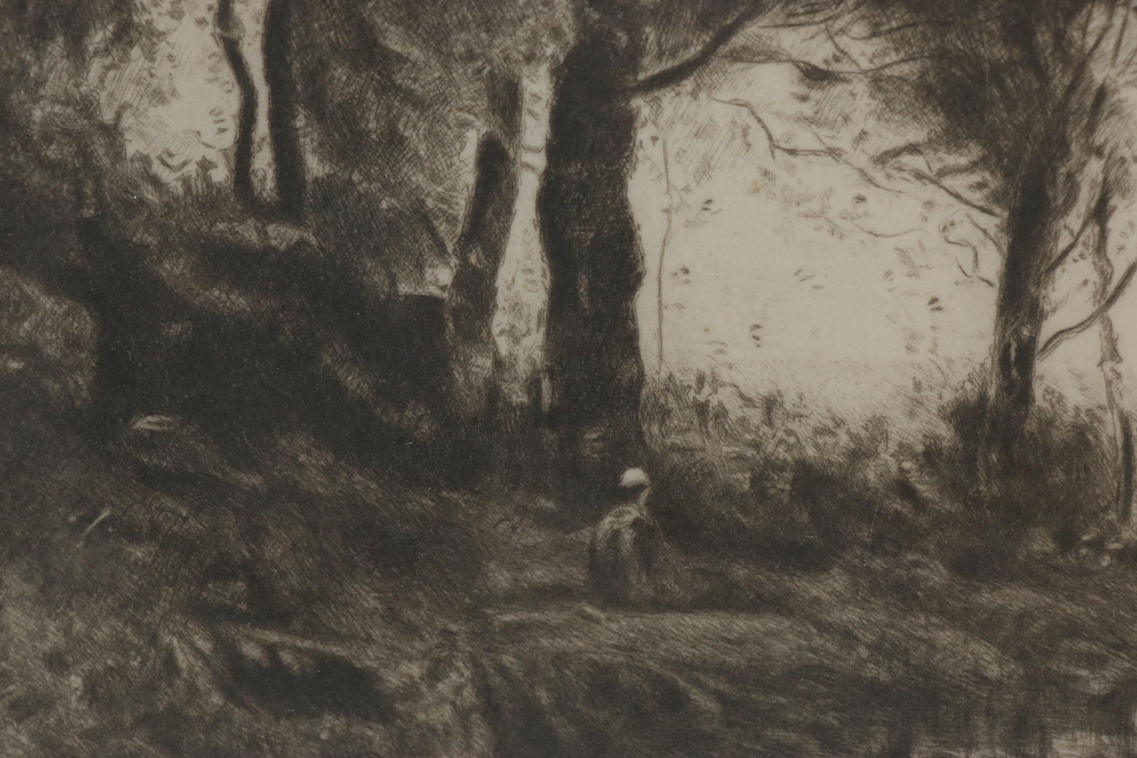 Antoine Monnier Etching After Jean Baptiste Camille Corot "Paysage", 1915