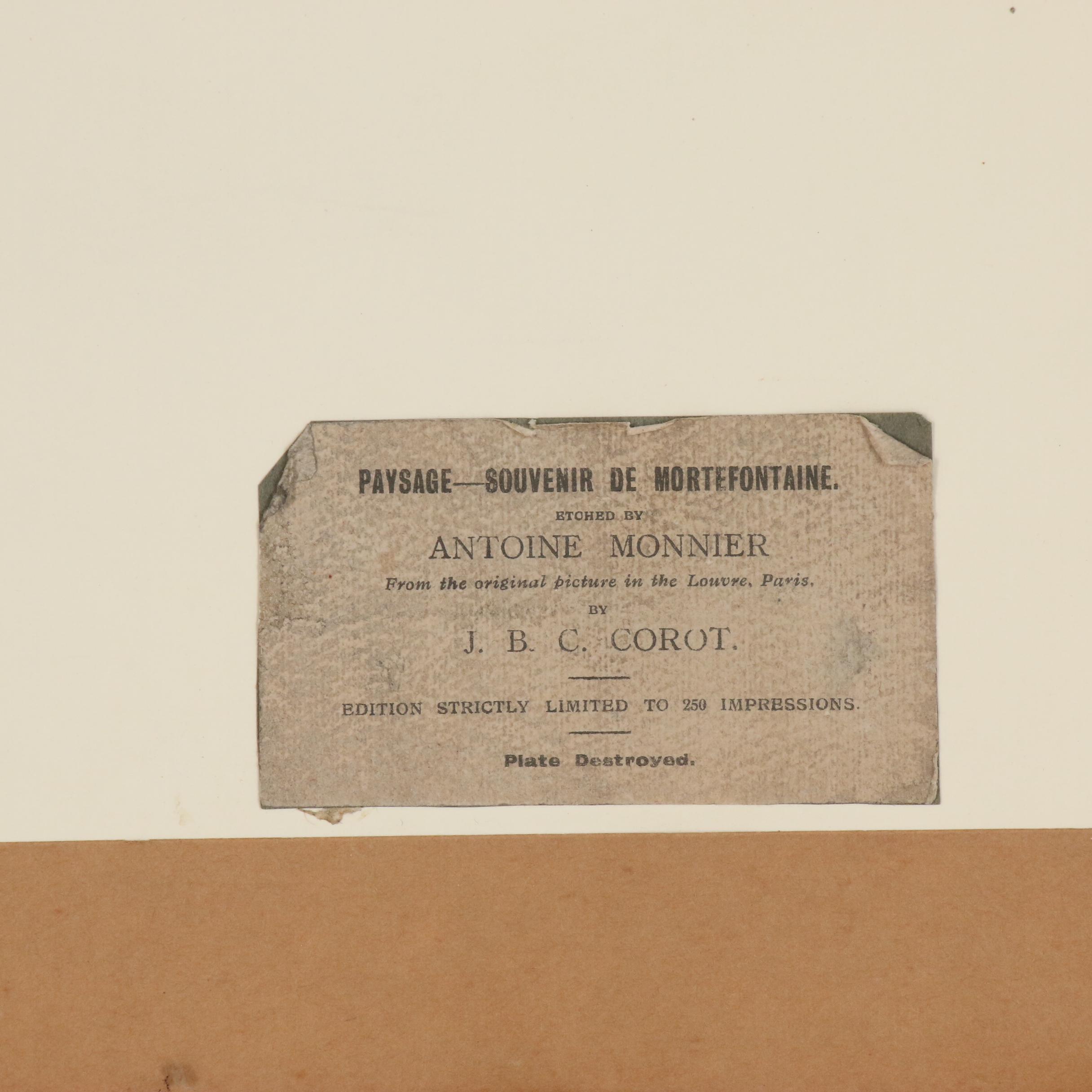 Antoine Monnier Etching After Jean Baptiste Camille Corot "Paysage", 1915
