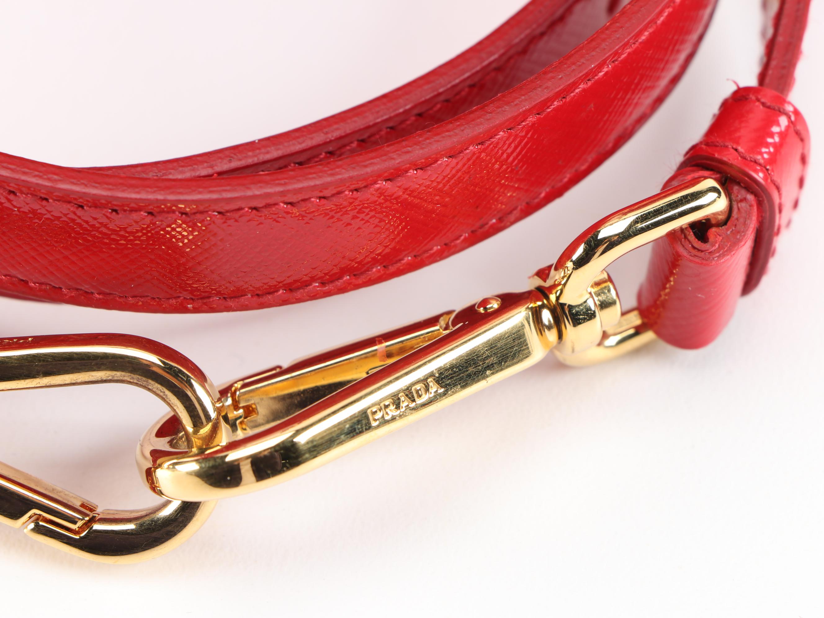 Prada Red Glazed Saffiano Leather Handbag with White Piping Trim