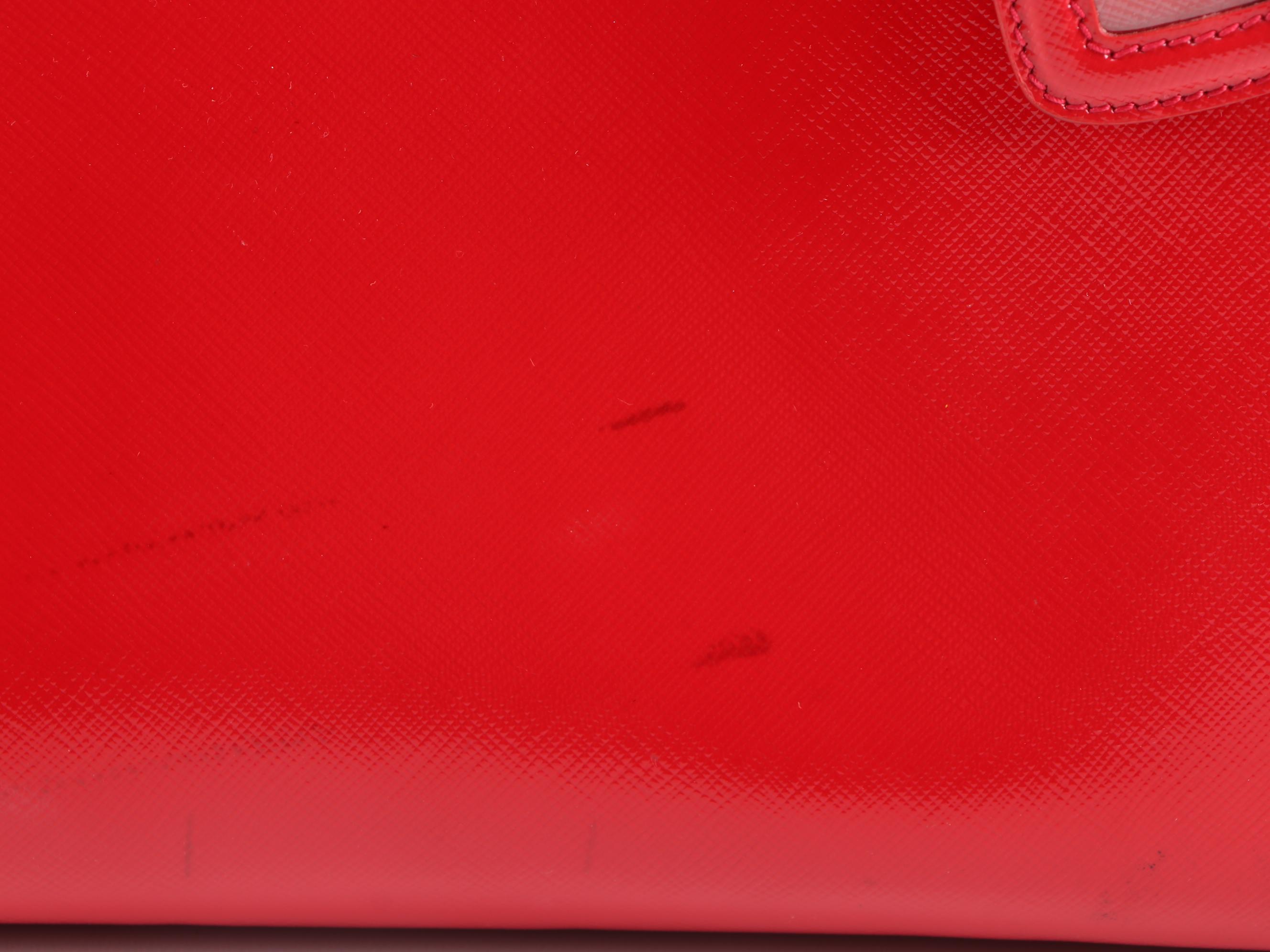 Prada Red Glazed Saffiano Leather Handbag with White Piping Trim