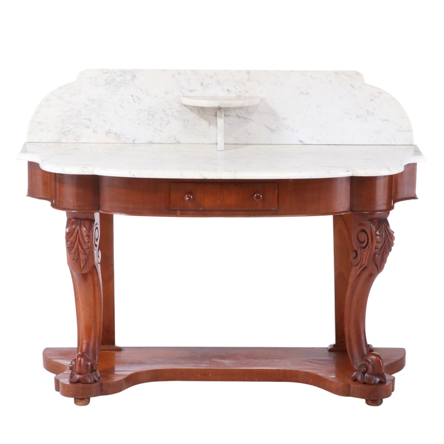 Early Victorian Mahogany and White Marble Washstand, Mid-19th Century