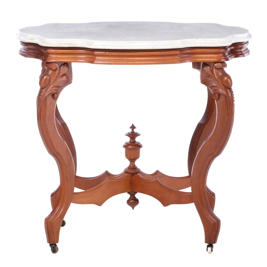 Rigby & Schroeder of Toledo, Ohio Victorian Walnut and White Marble Side Table