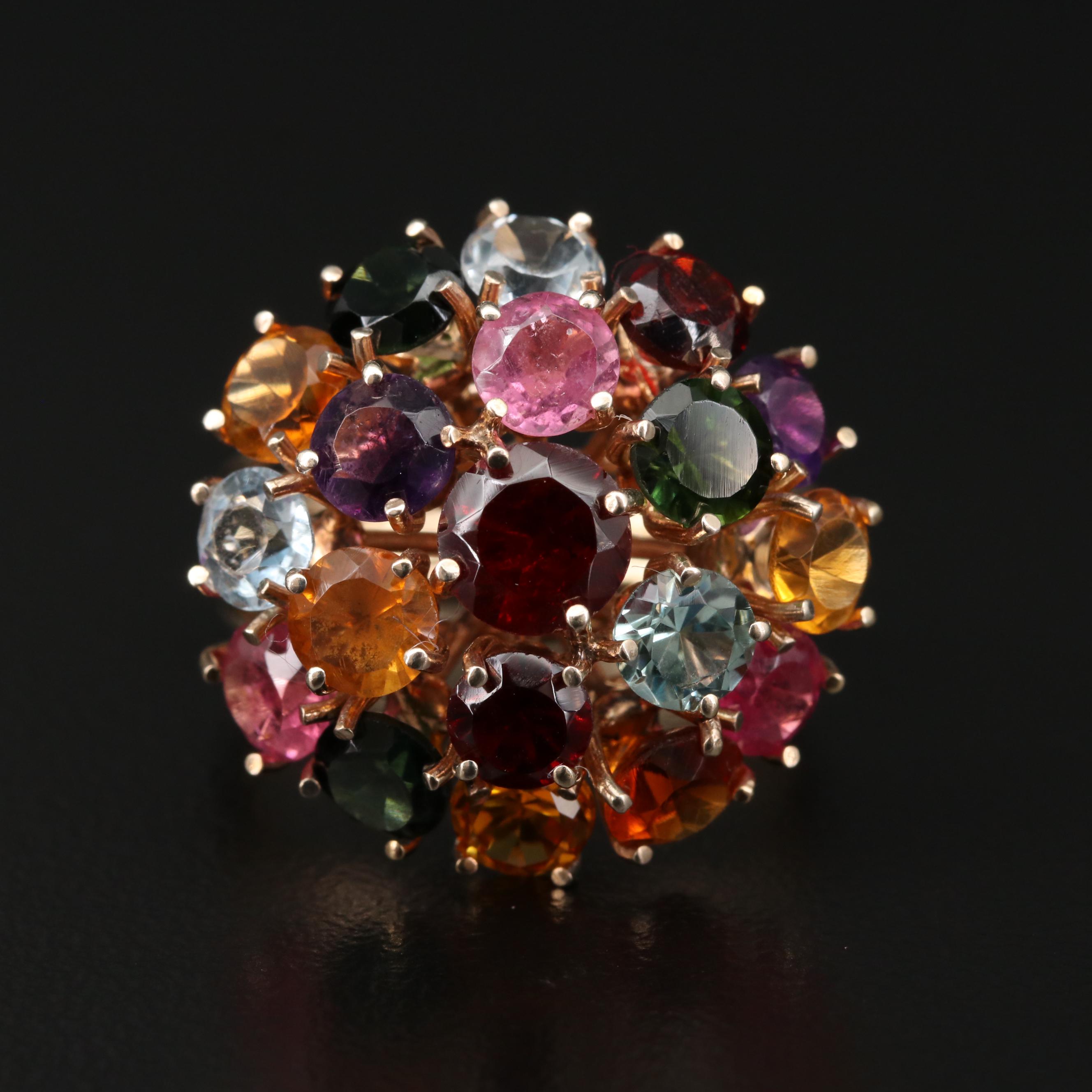 14K Citrine, Tourmaline, Garnet, Amethyst and Aquamarine Dome Ring